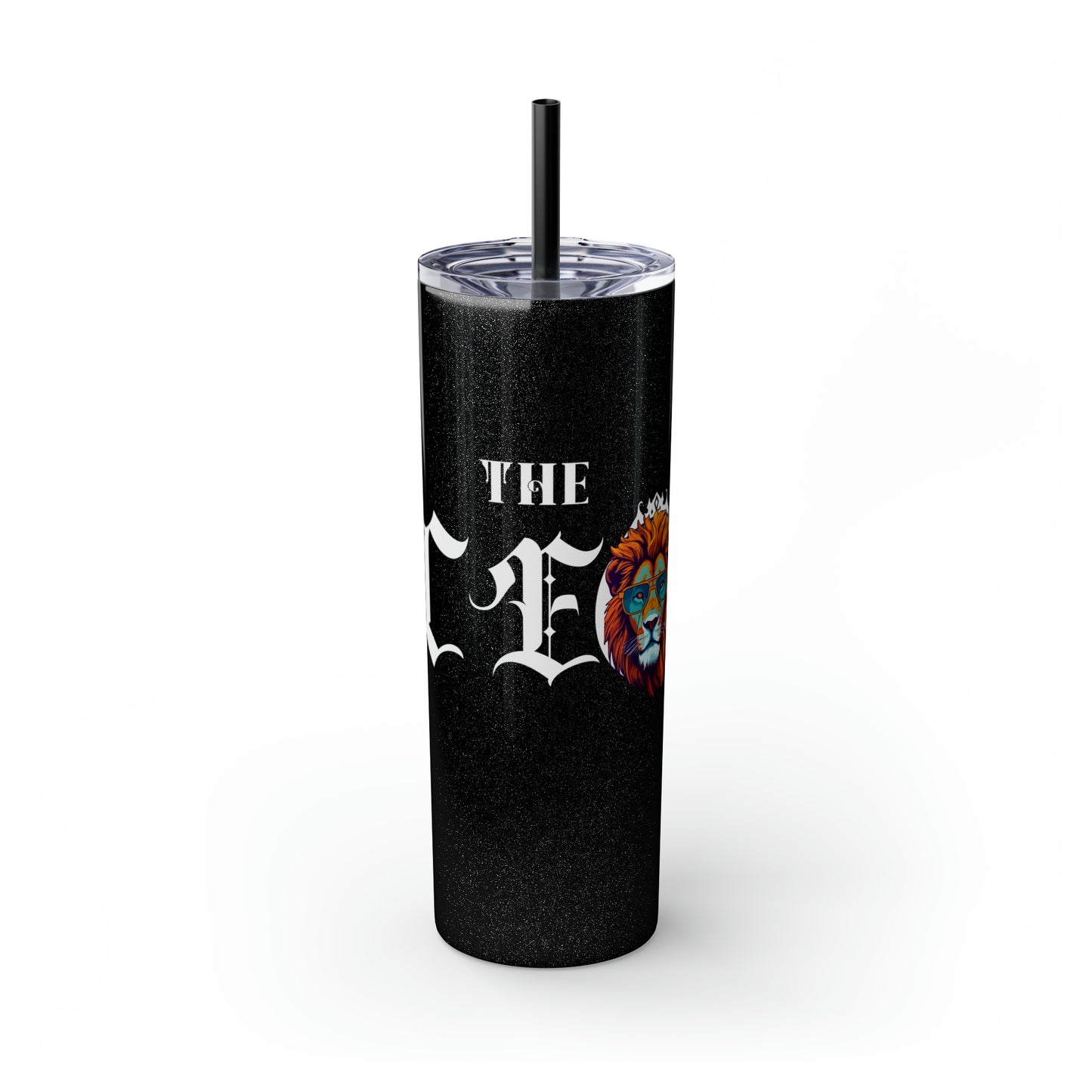 THE CEO: Lion Graphic Skinny Tumbler with Straw, 20oz (Black Matte Finish or Black Glitter Glossy Finish)