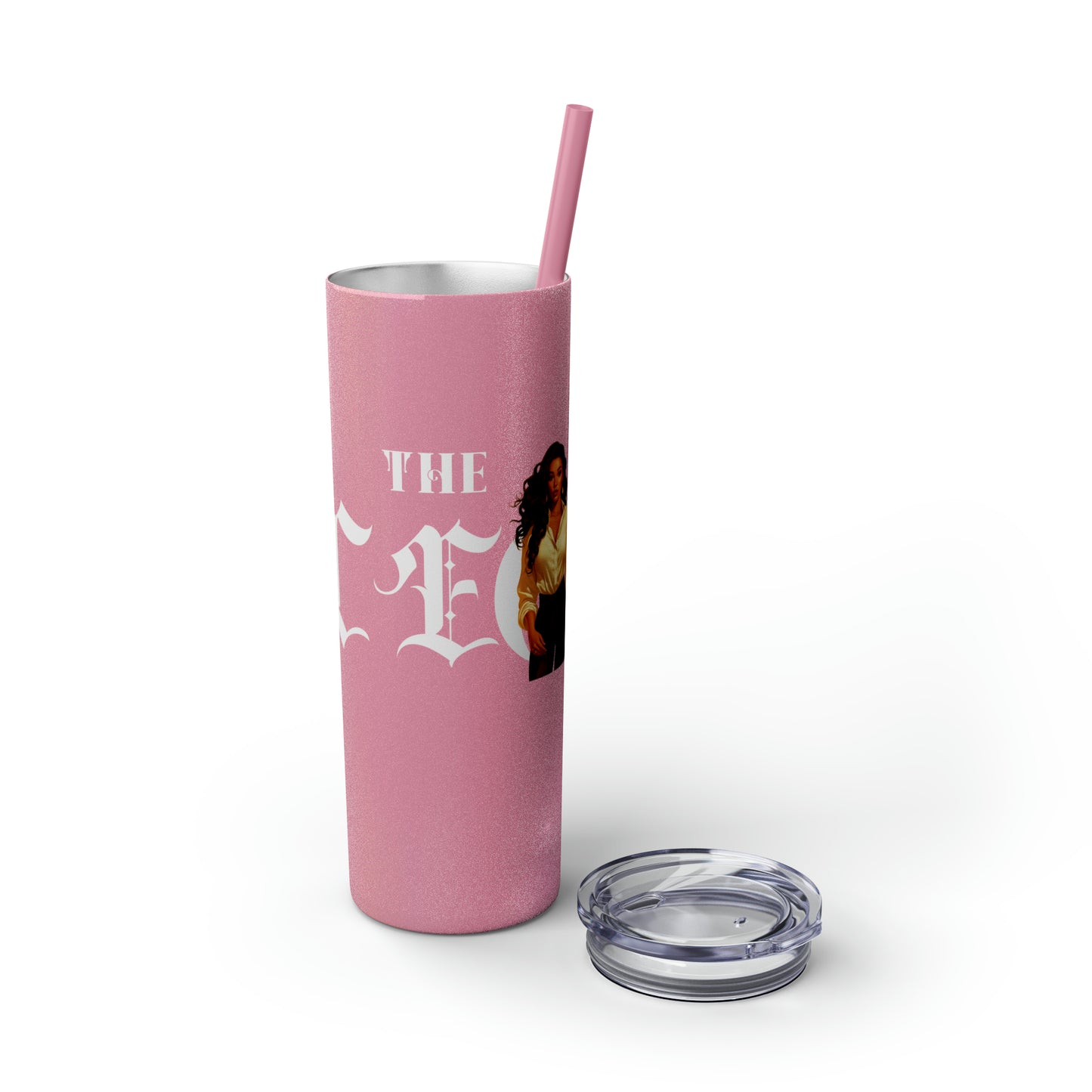 THE CEO: Lady Boss Graphic Skinny Tumbler with Straw, 20oz (Black, Black Glitter, Lilac, Magic Pink, Blush Pink, Dusty Rose - All Glitter Finishes)