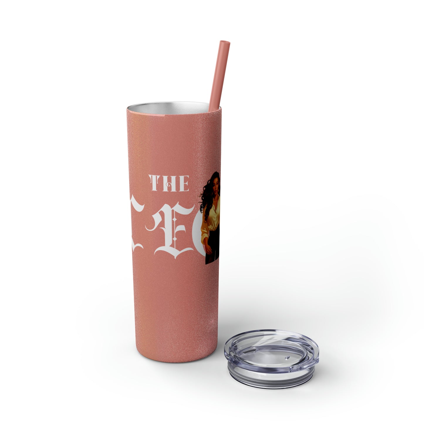 THE CEO: Lady Boss Graphic Skinny Tumbler with Straw, 20oz (Black, Black Glitter, Lilac, Magic Pink, Blush Pink, Dusty Rose - All Glitter Finishes)