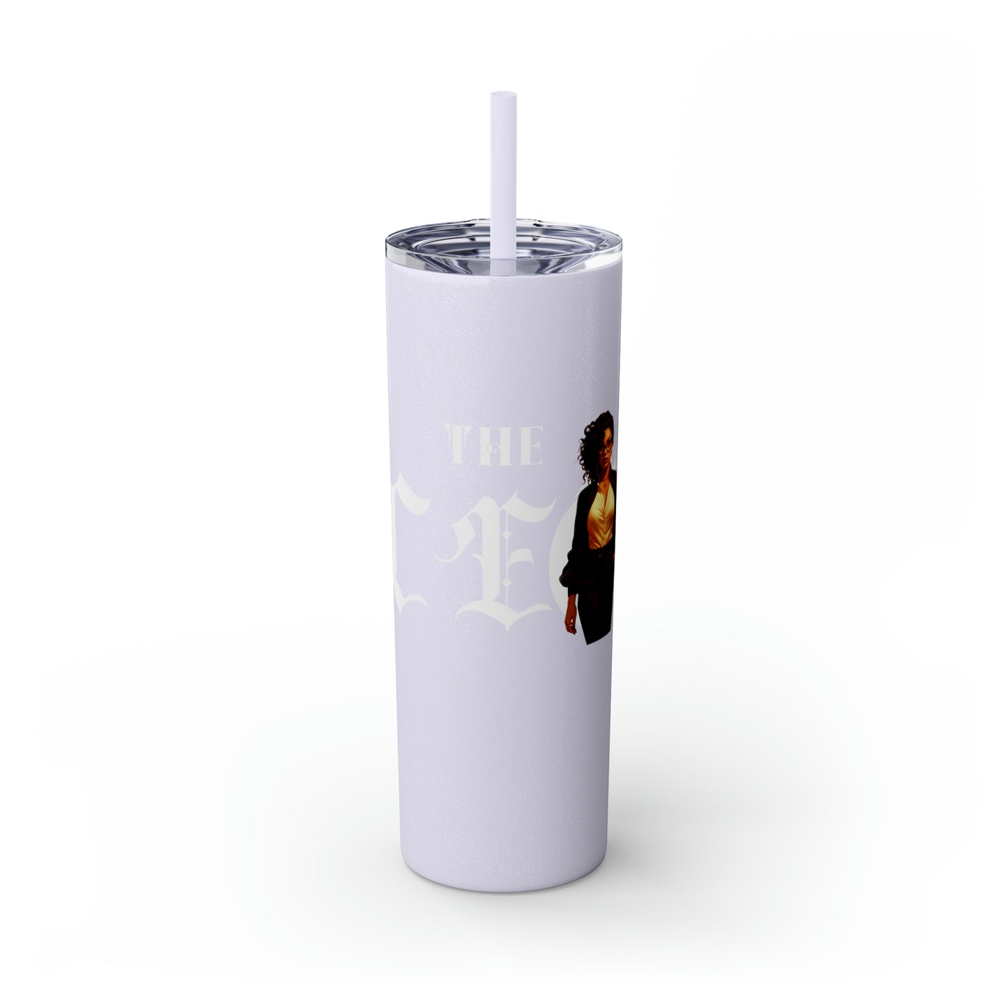 THE CEO: Lady Boss Graphic Skinny Tumbler with Straw, 20oz (Black, Black Glitter, Lilac, Magic Pink, Blush Pink, & Dusty Rose - All Glitter Finishes)
