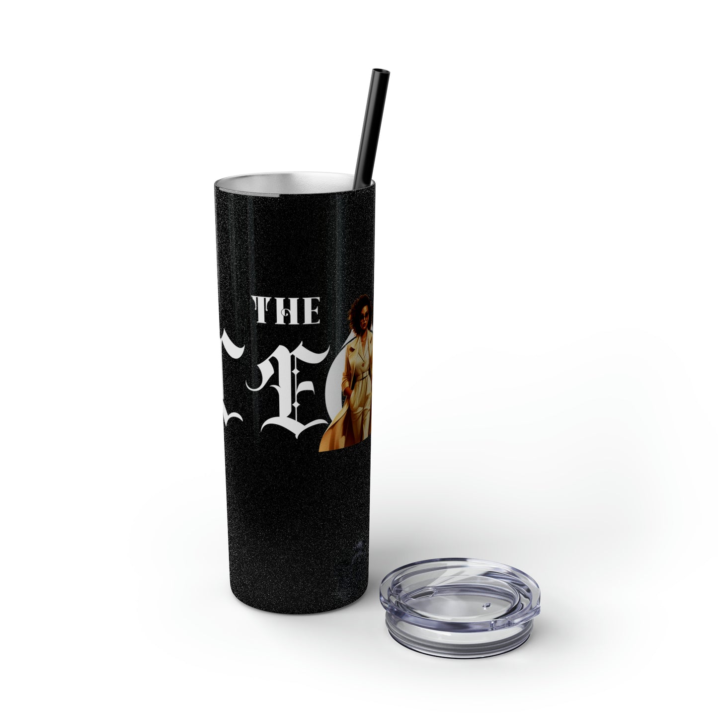 THE CEO: Lady Boss Graphic Skinny Tumbler with Straw, 20oz (Black, Black Glitter, Lilac, Magic Pink, Blush Pink, & Dusty Rose - All Glitter Finishes)