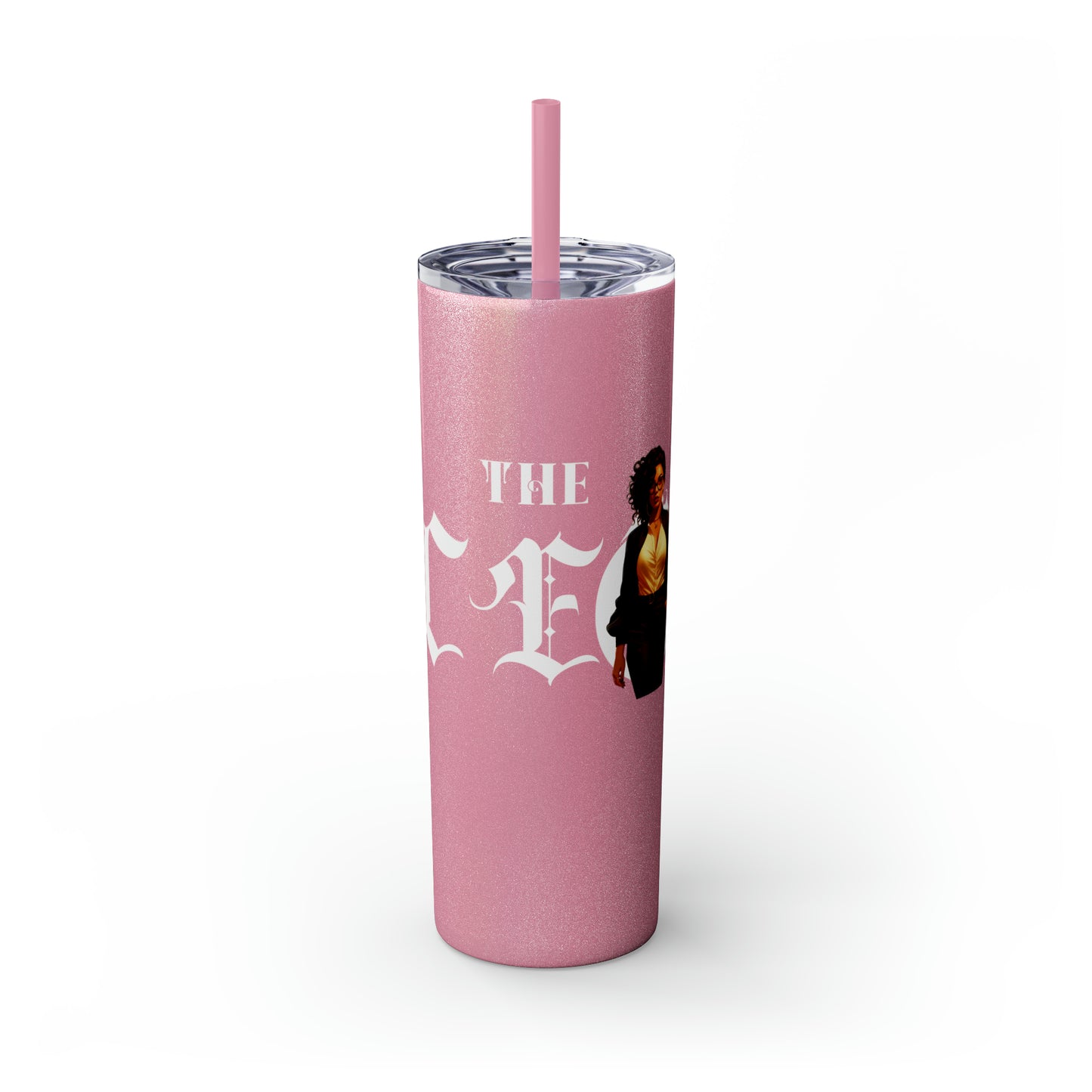 THE CEO: Lady Boss Graphic Skinny Tumbler with Straw, 20oz (Black, Black Glitter, Lilac, Magic Pink, Blush Pink, & Dusty Rose - All Glitter Finishes)