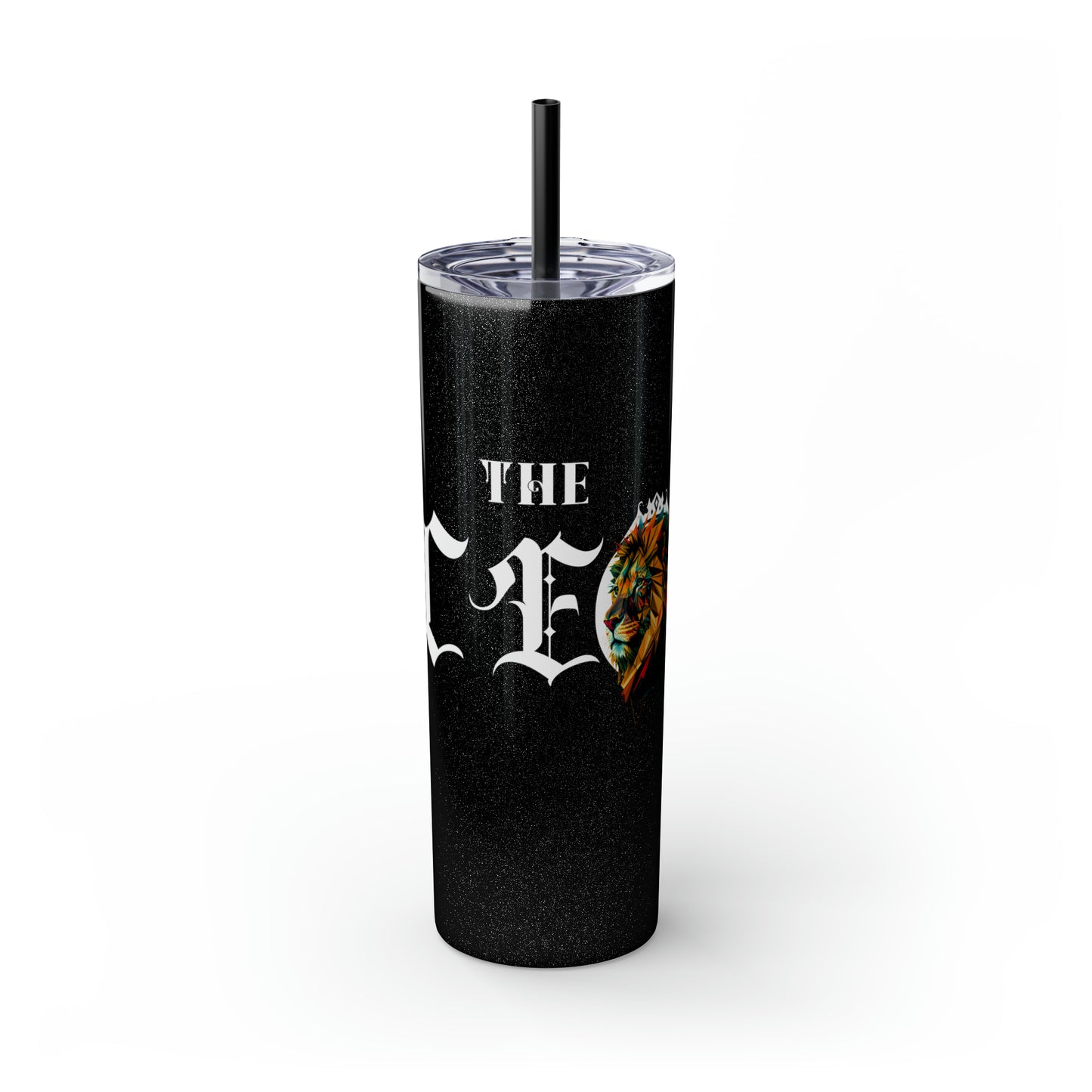 THE CEO: Lion Graphic Skinny Tumbler with Straw, 20oz (Black Matte Finish or Black Glitter Glossy Finish)