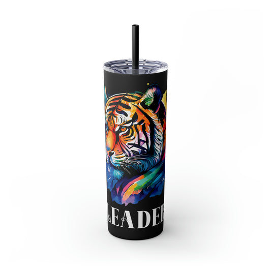 LEADER: Tiger Graphic Skinny Tumbler with Straw, 20oz (Black Matte Finish or Black Glitter Glossy Finish)