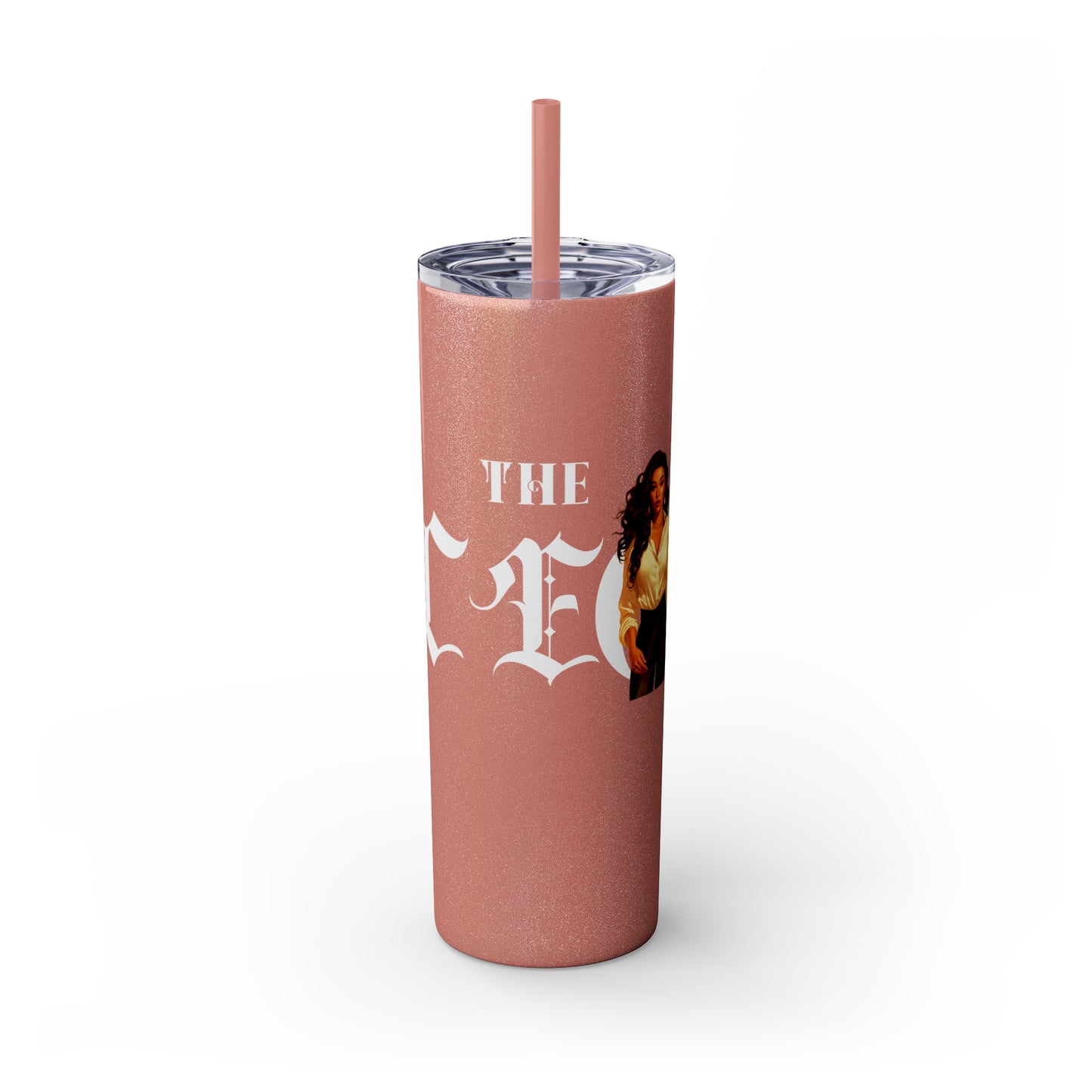 THE CEO: Lady Boss Graphic Skinny Tumbler with Straw, 20oz (Black, Black Glitter, Lilac, Magic Pink, Blush Pink, Dusty Rose - All Glitter Finishes)