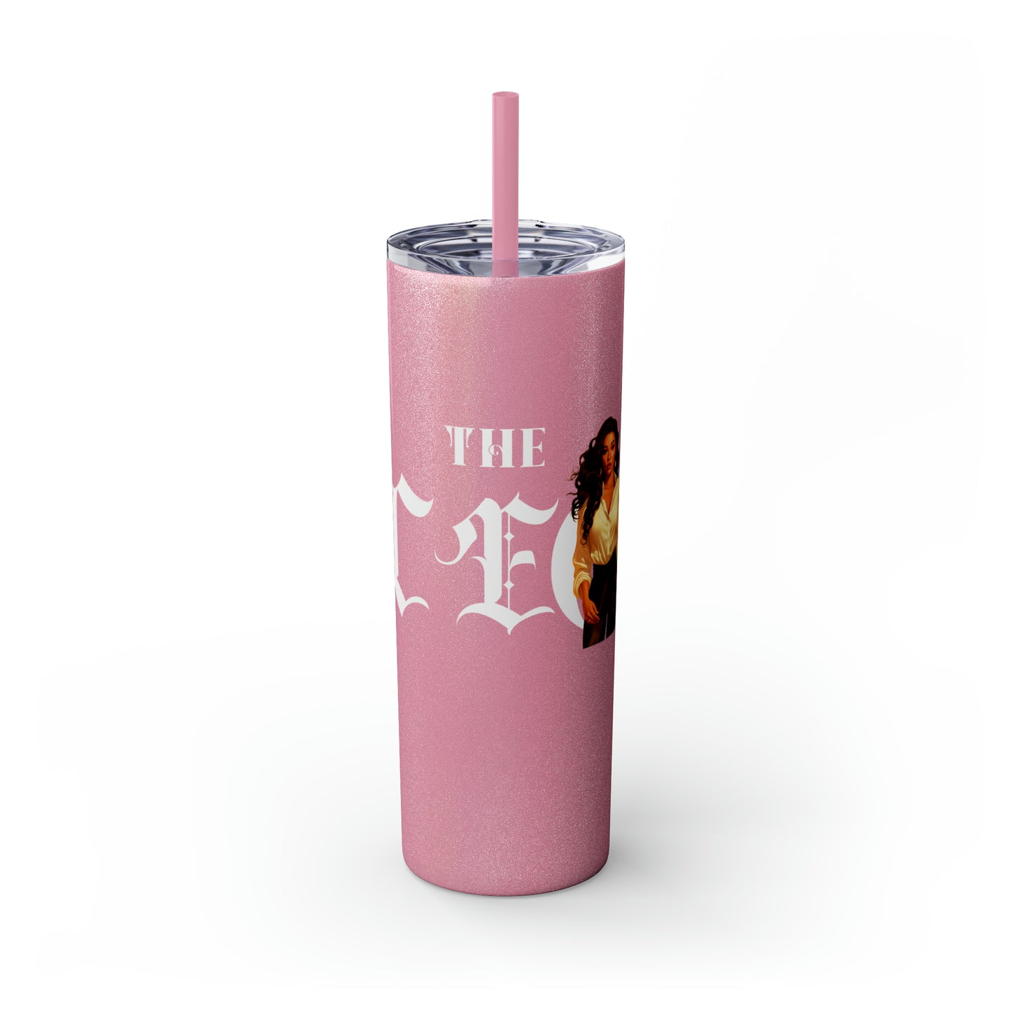 THE CEO: Lady Boss Graphic Skinny Tumbler with Straw, 20oz (Black, Black Glitter, Lilac, Magic Pink, Blush Pink, Dusty Rose - All Glitter Finishes)