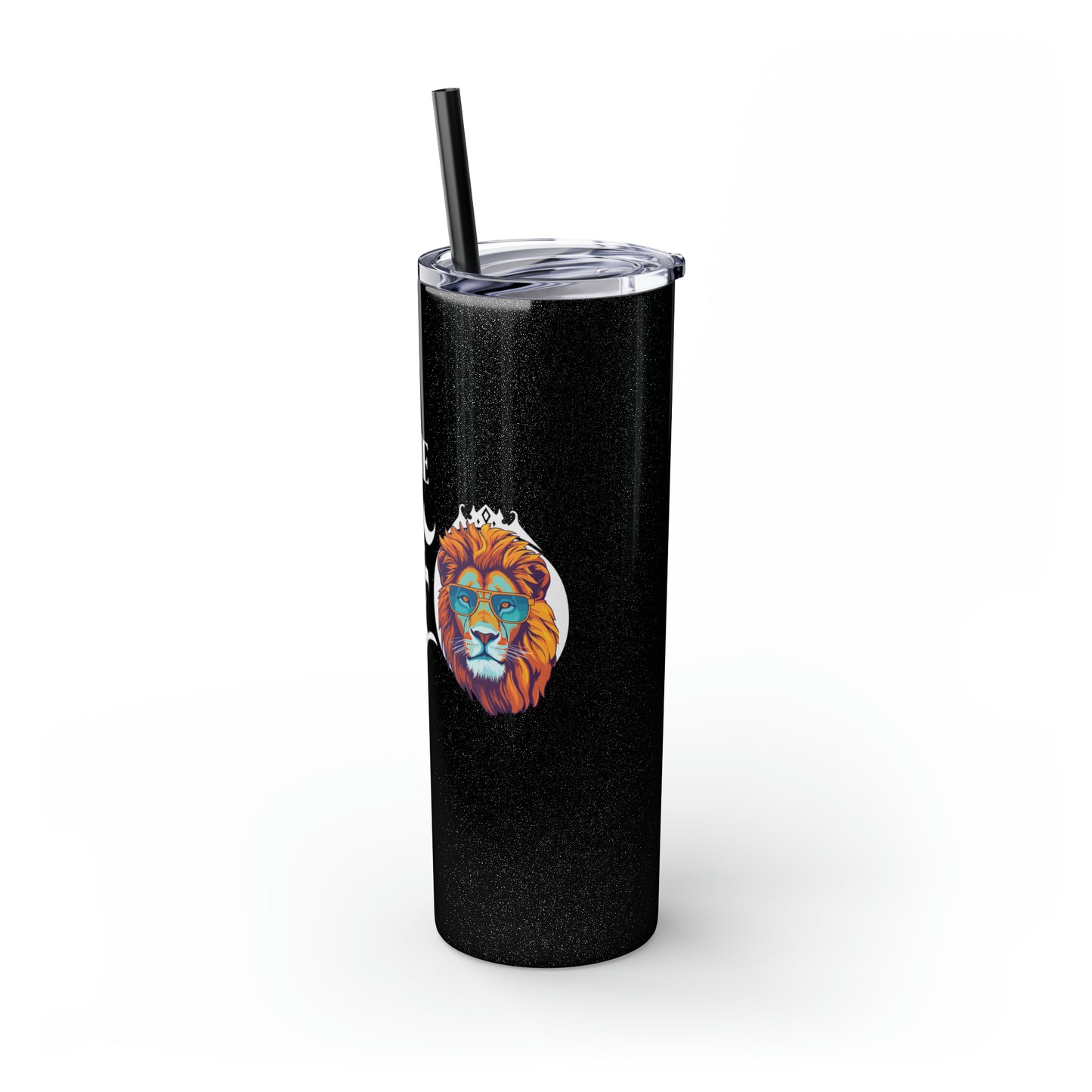 THE CEO: Lion Graphic Skinny Tumbler with Straw, 20oz (Black Matte Finish or Black Glitter Glossy Finish)