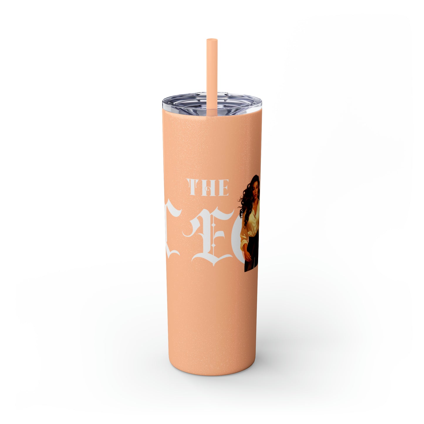 THE CEO: Lady Boss Graphic Skinny Tumbler with Straw, 20oz (Black, Black Glitter, Lilac, Magic Pink, Blush Pink, Dusty Rose - All Glitter Finishes)