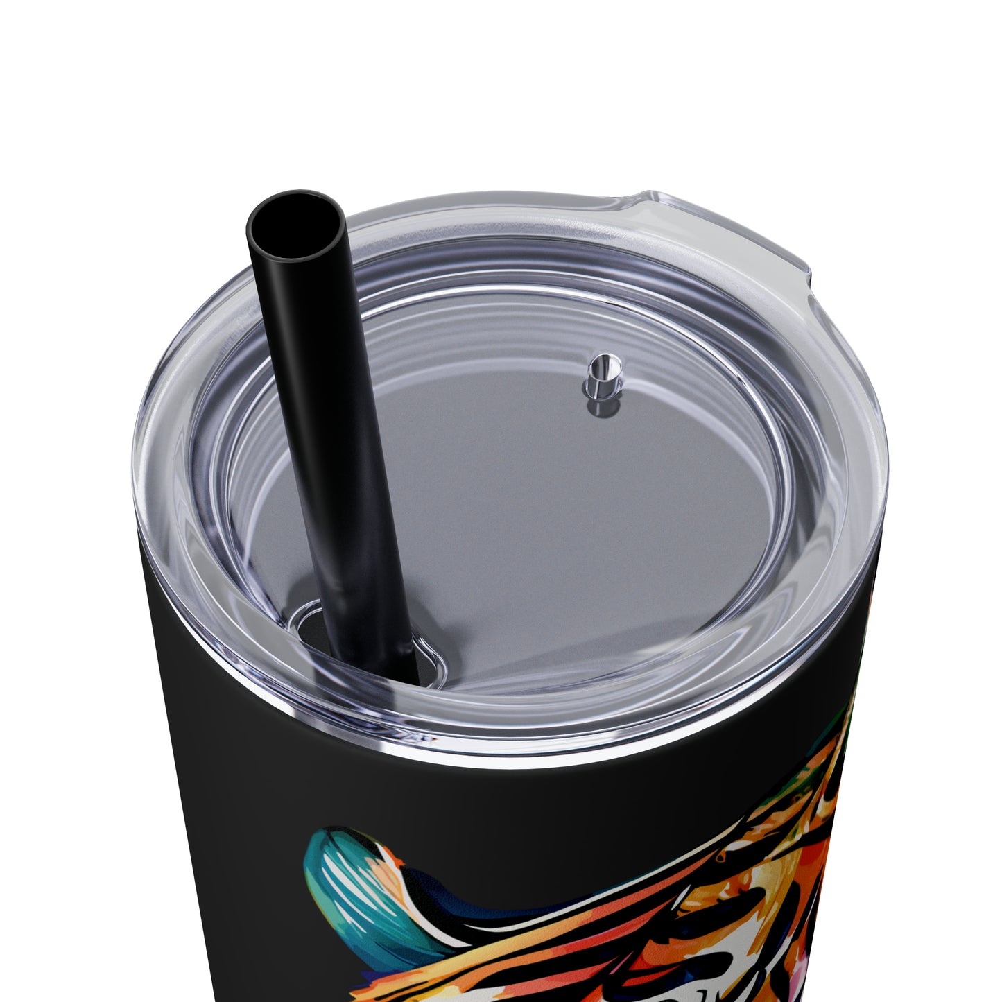 HEALER: Tiger Graphic Skinny Tumbler with Straw, 20oz (Black Matte Finish or Black Glitter Glossy Finish)