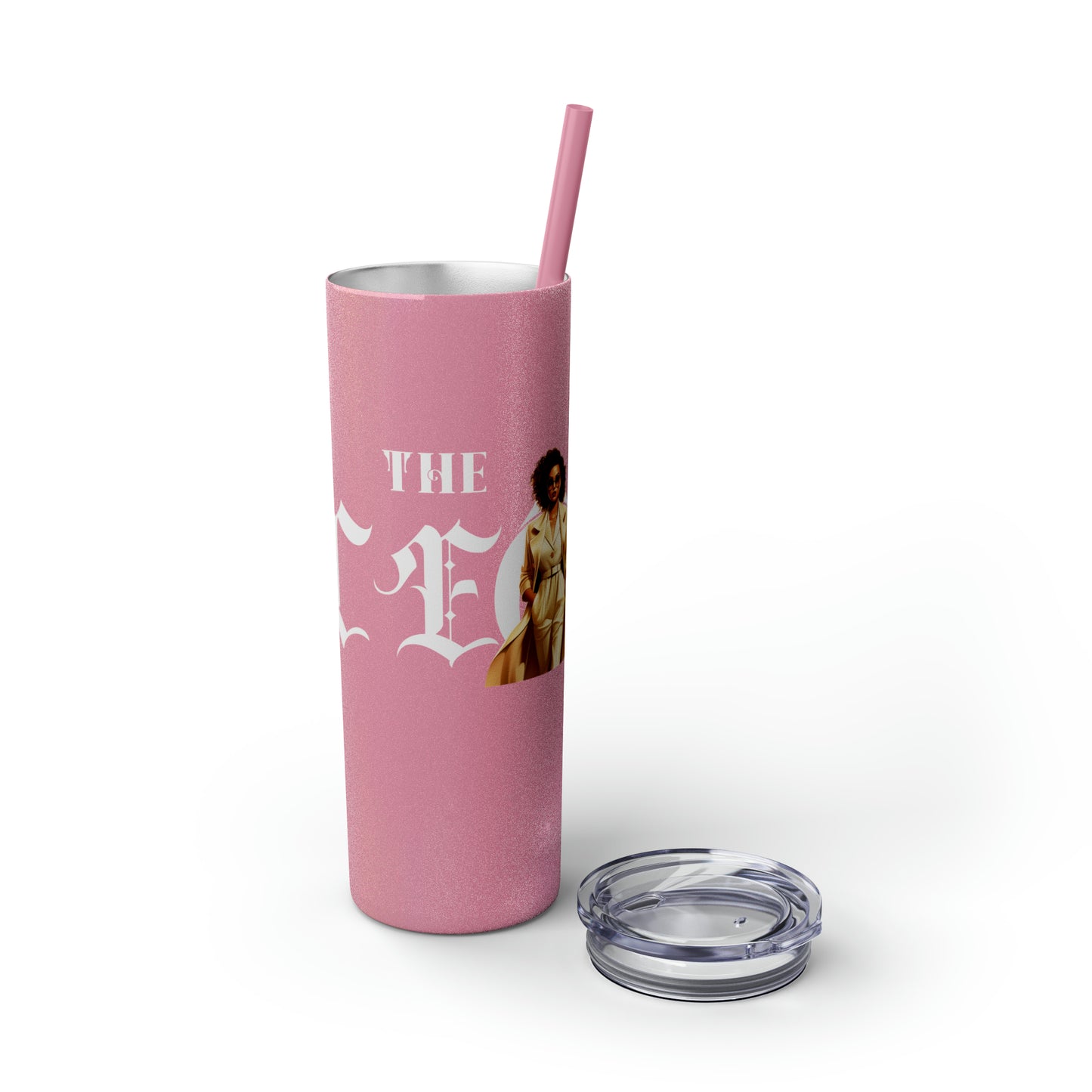 THE CEO: Lady Boss Graphic Skinny Tumbler with Straw, 20oz (Black, Black Glitter, Lilac, Magic Pink, Blush Pink, & Dusty Rose - All Glitter Finishes)
