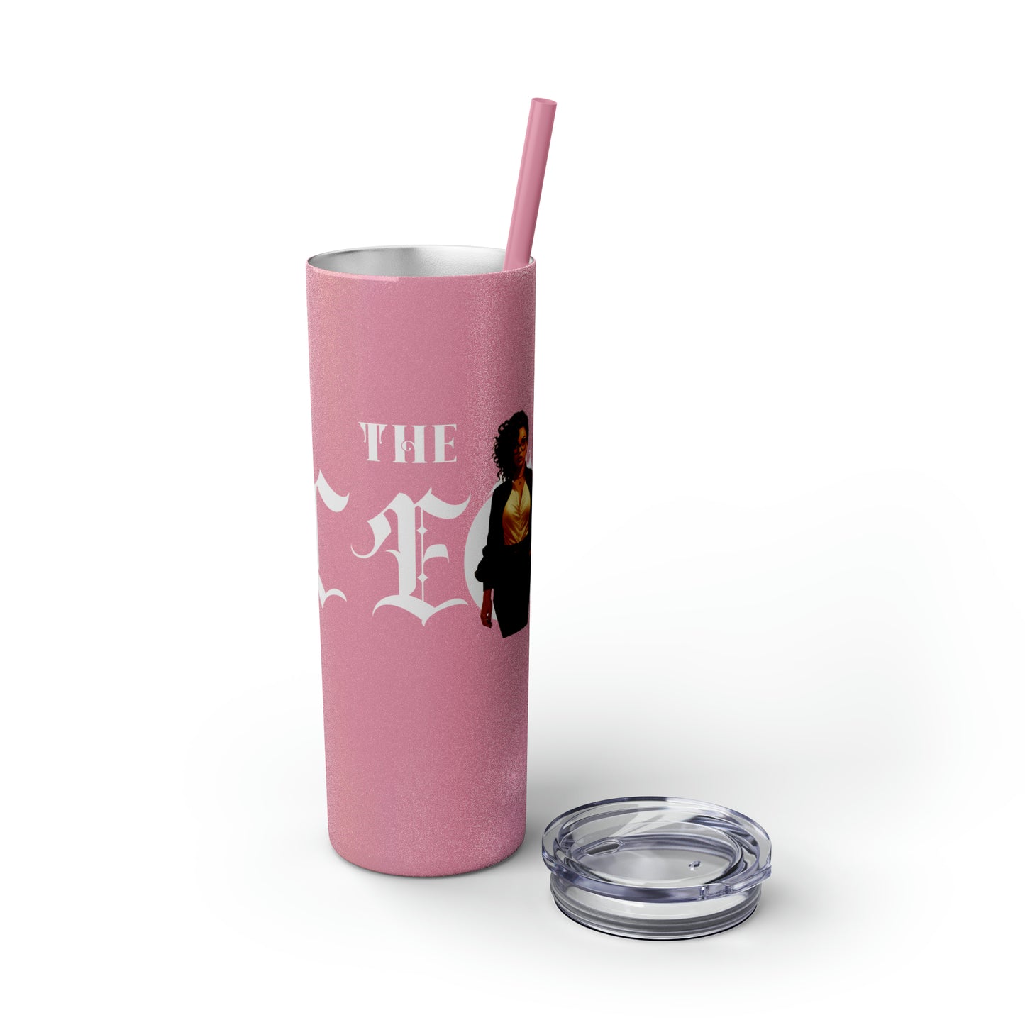 THE CEO: Lady Boss Graphic Skinny Tumbler with Straw, 20oz (Black, Black Glitter, Lilac, Magic Pink, Blush Pink, & Dusty Rose - All Glitter Finishes)
