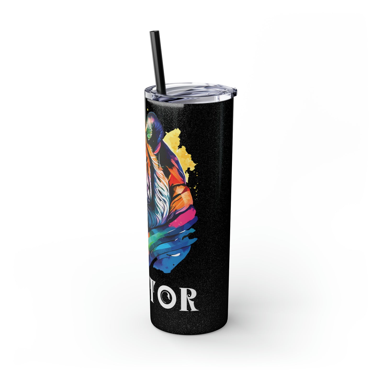 CREATOR: Tiger Graphic Skinny Tumbler with Straw, 20oz (Black Matte Finish or Black Glitter Glossy Finish)
