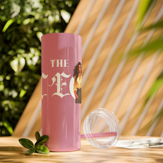 THE CEO: Lady Boss Graphic Skinny Tumbler with Straw, 20oz (Black, Black Glitter, Lilac, Magic Pink, Blush Pink, Dusty Rose - All Glitter Finishes)