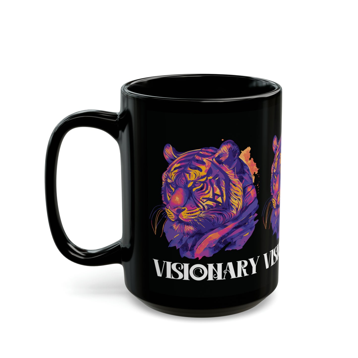 VISIONARY: Tiger Graphic Glossy Black Mug (11oz, 15oz)