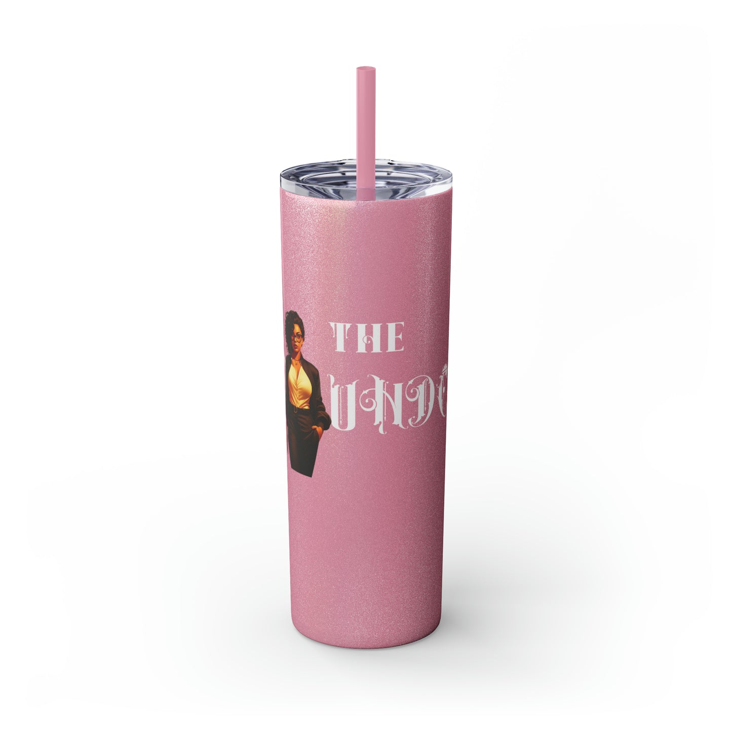 THE FOUNDER: Lady Boss Graphic Skinny Tumbler with Straw, 20oz (Black Matte Finish or Black Glitter Glossy Finish)