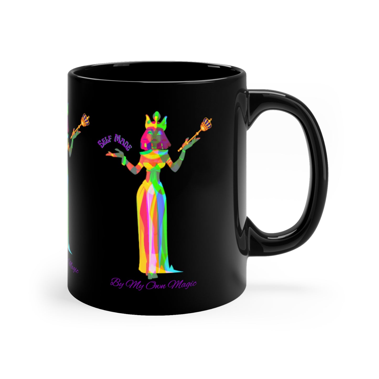 The Psychedelic Empress in Royal Purple: 11oz Black Mug with Glossy Finish