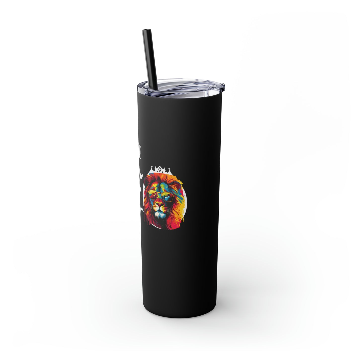 THE CEO: Lion Graphic Skinny Tumbler with Straw, 20oz (Black Matte Finish or Black Glitter Glossy Finish)