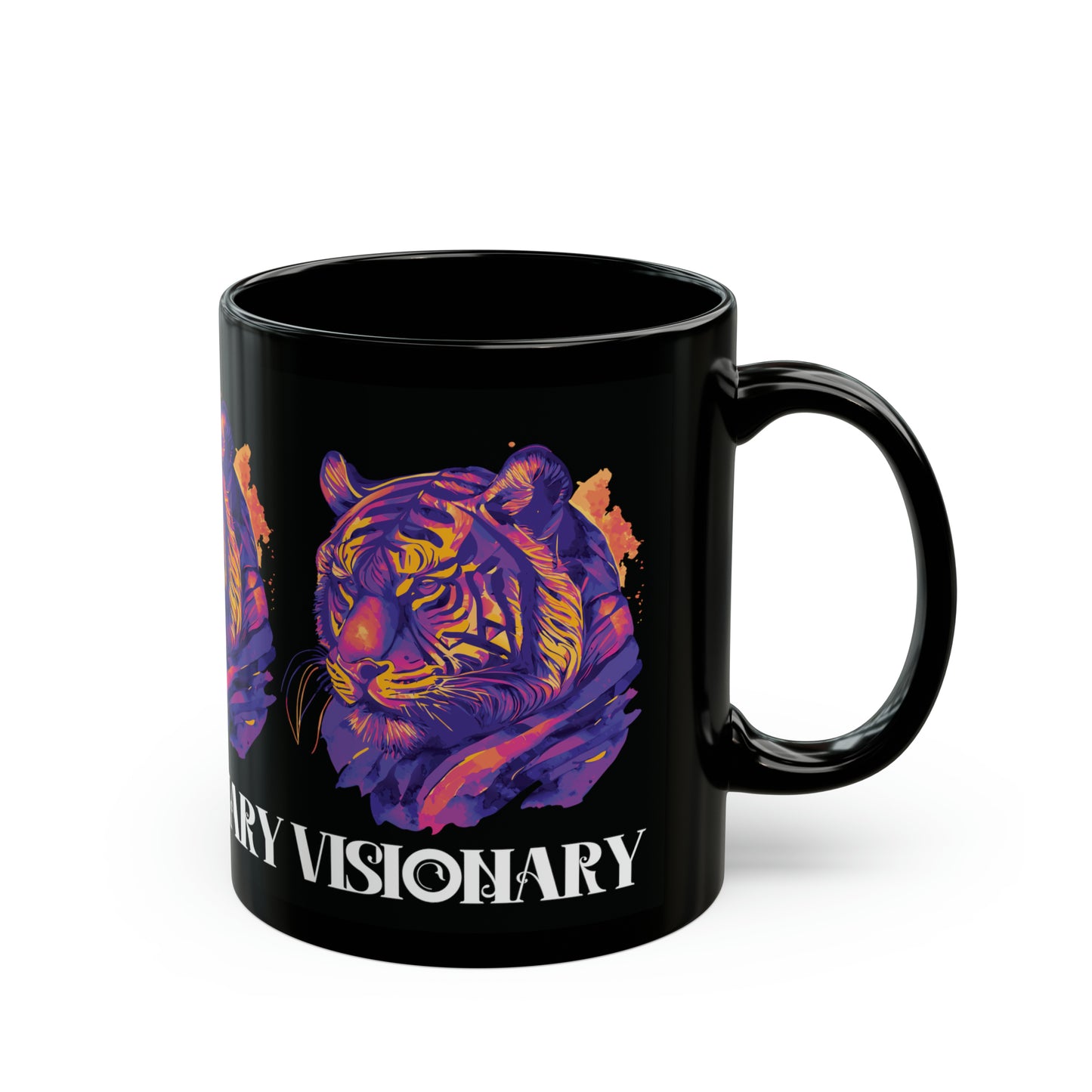 VISIONARY: Tiger Graphic Glossy Black Mug (11oz, 15oz)