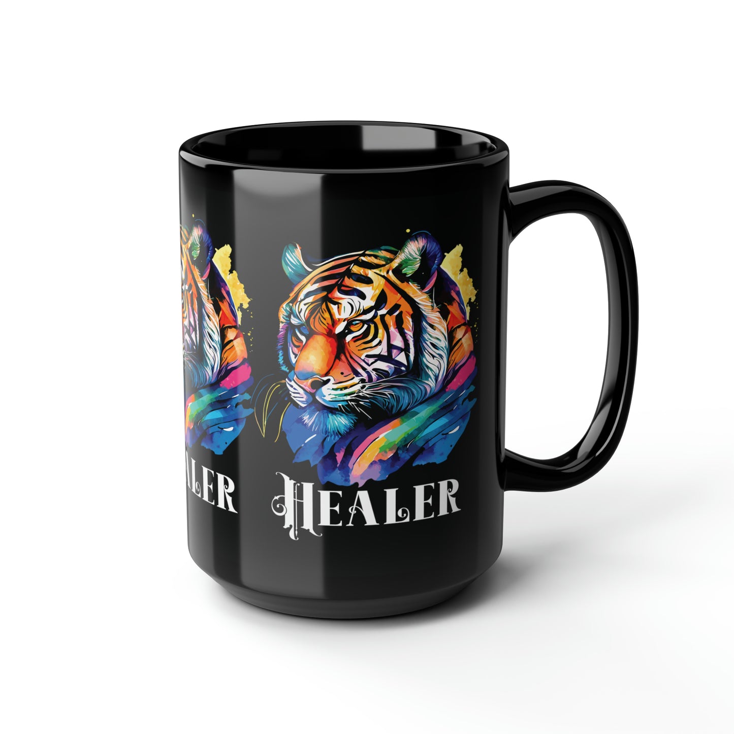 HEALER: Tiger Graphic Glossy Black Mug (11oz, 15oz)