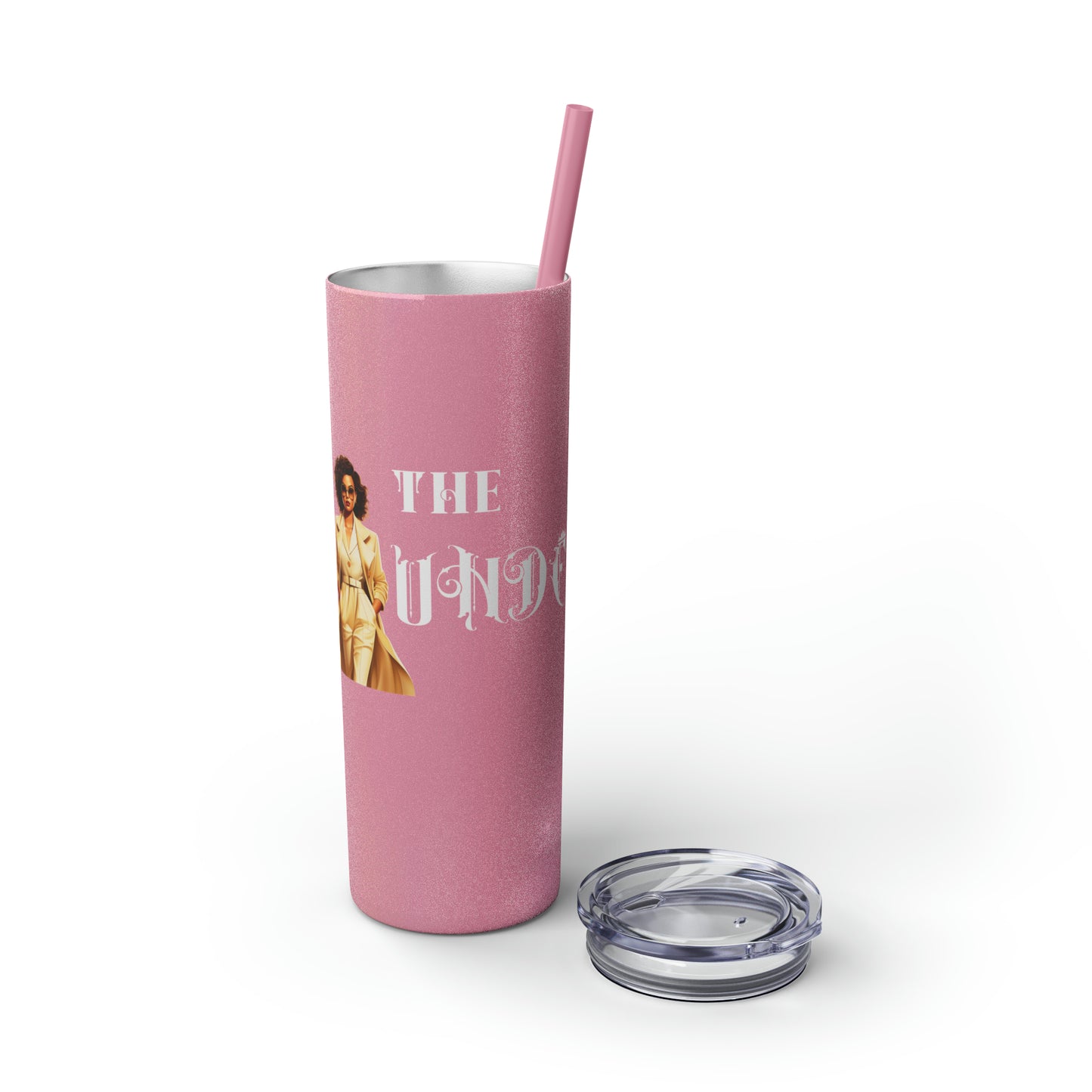 THE FOUNDER: Lady Boss Graphic Skinny Tumbler with Straw, 20oz (Black Matte Finish or Black Glitter Glossy Finish)