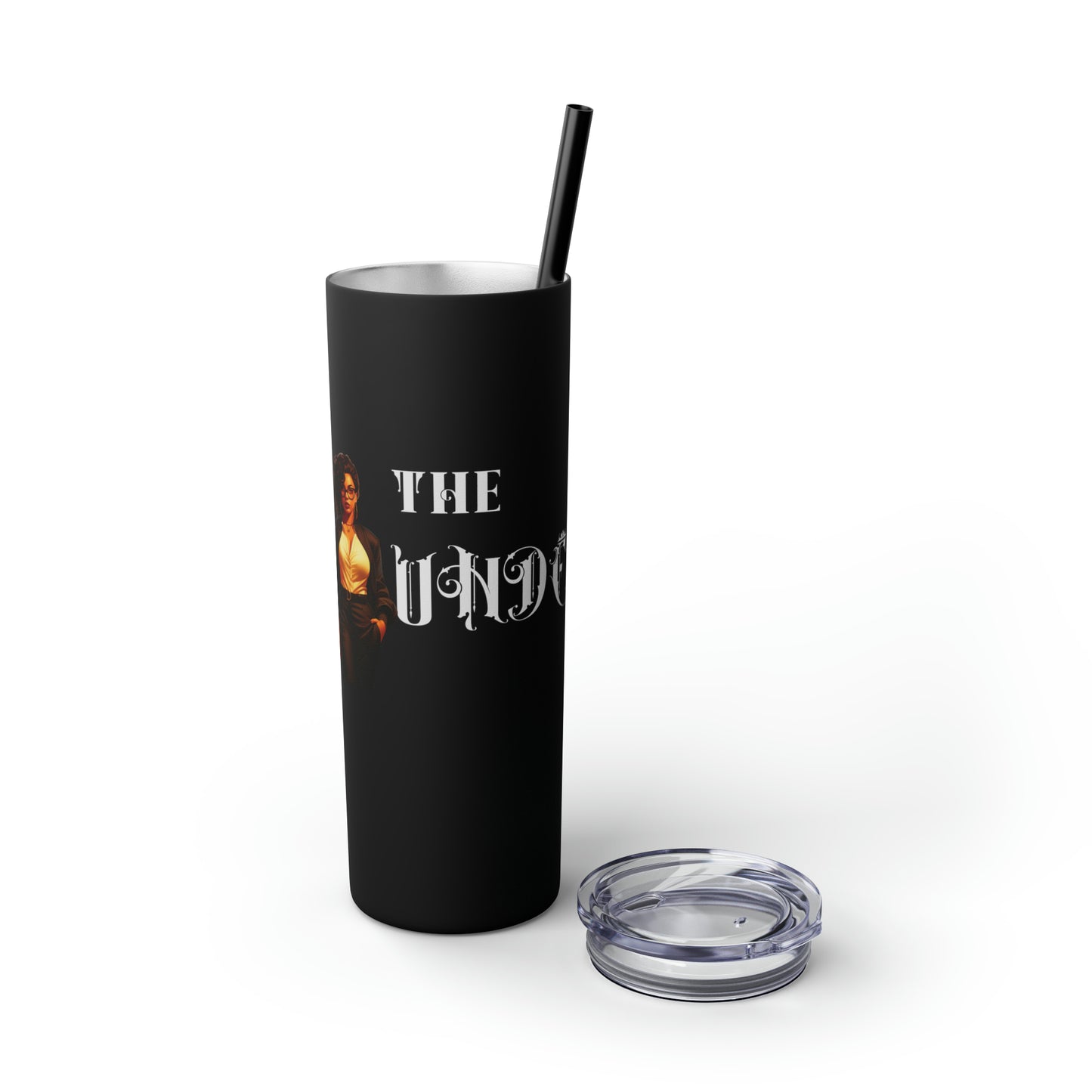 THE FOUNDER: Lady Boss Graphic Skinny Tumbler with Straw, 20oz (Black Matte Finish or Black Glitter Glossy Finish)