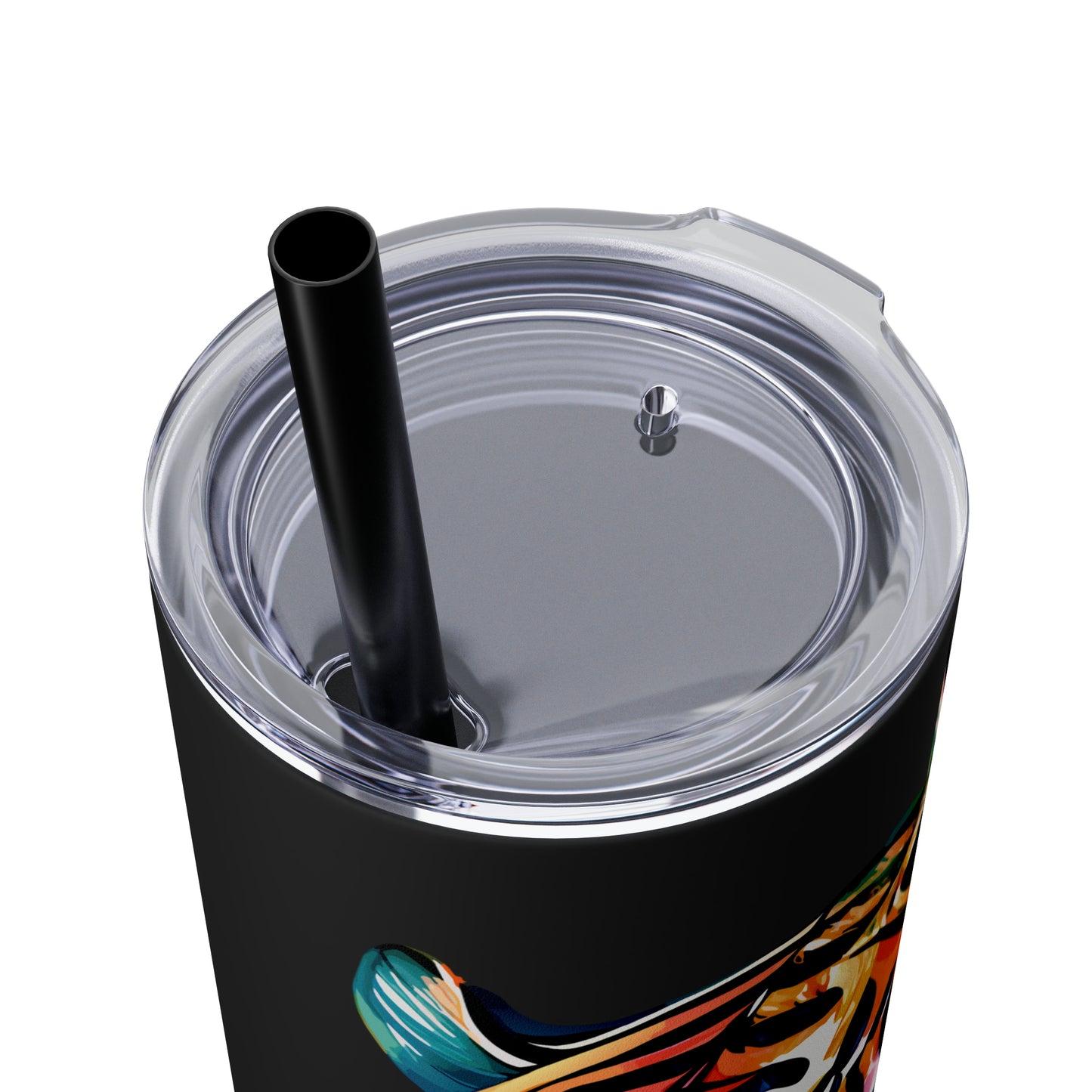 VISIONARY: Tiger Graphic Skinny Tumbler with Straw, 20oz (Black Matte Finish or Black Glitter Glossy Finish)