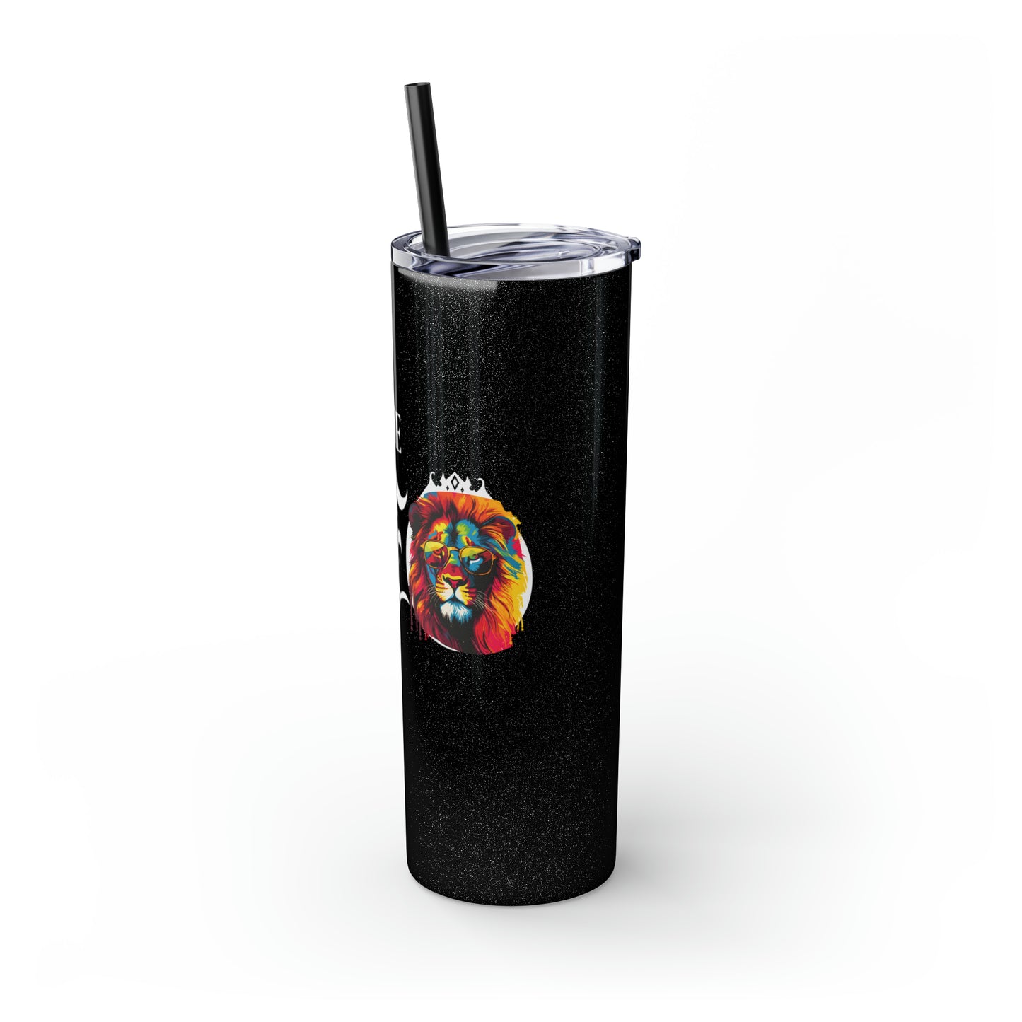 THE CEO: Lion Graphic Skinny Tumbler with Straw, 20oz (Black Matte Finish or Black Glitter Glossy Finish)