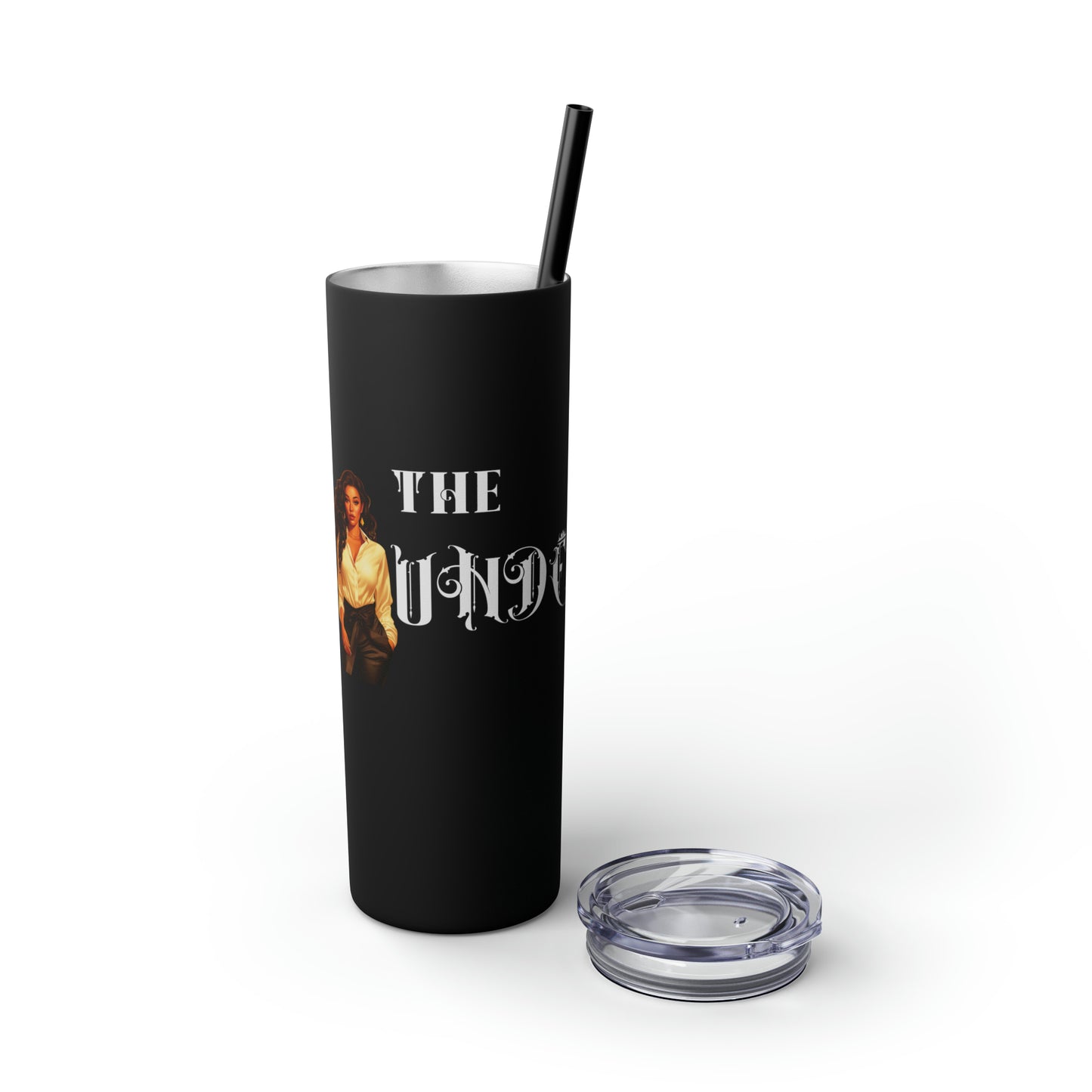 THE FOUNDER: Lady Boss Graphic Skinny Tumbler with Straw, 20oz (Black Matte Finish or Black Glitter Glossy Finish)