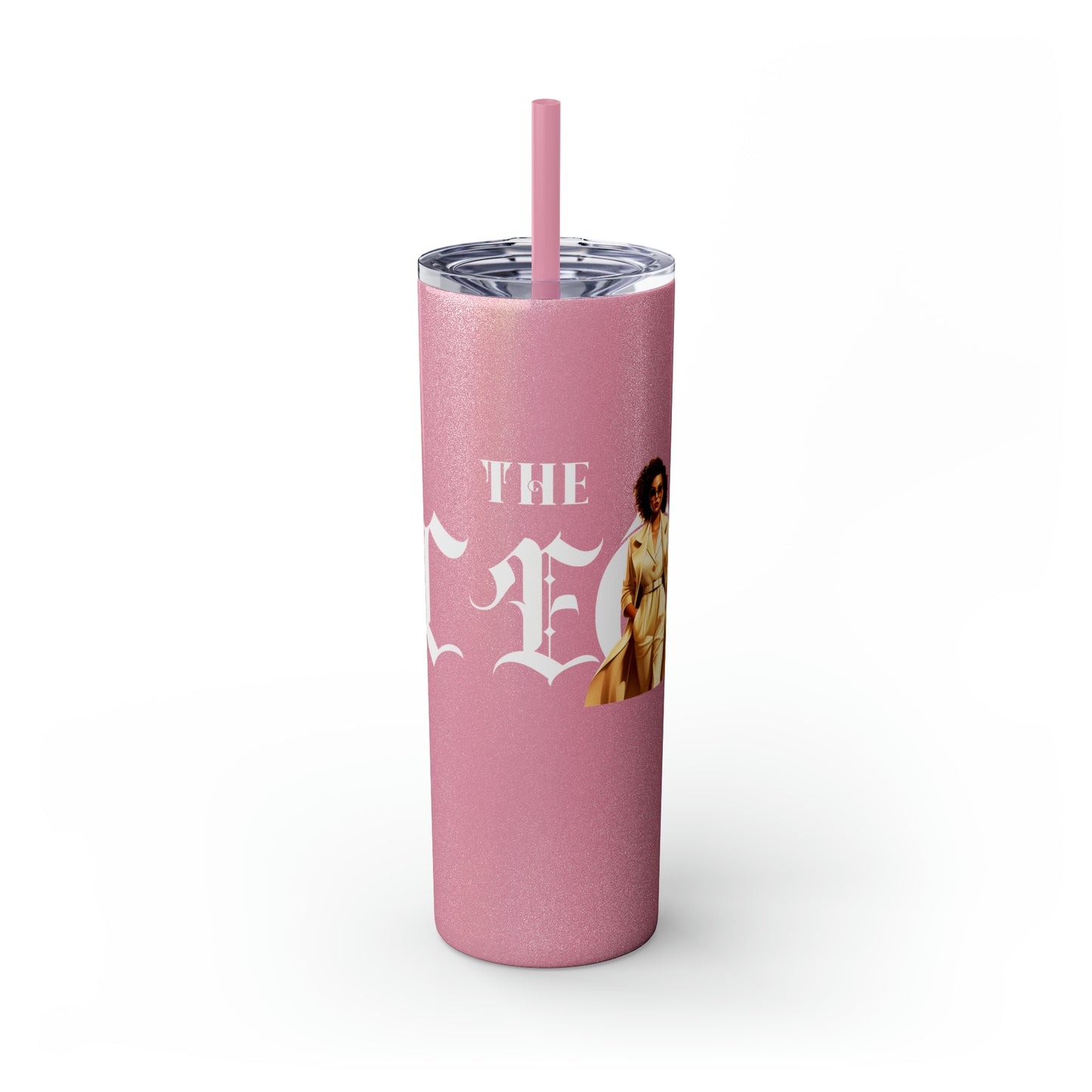 THE CEO: Lady Boss Graphic Skinny Tumbler with Straw, 20oz (Black, Black Glitter, Lilac, Magic Pink, Blush Pink, & Dusty Rose - All Glitter Finishes)
