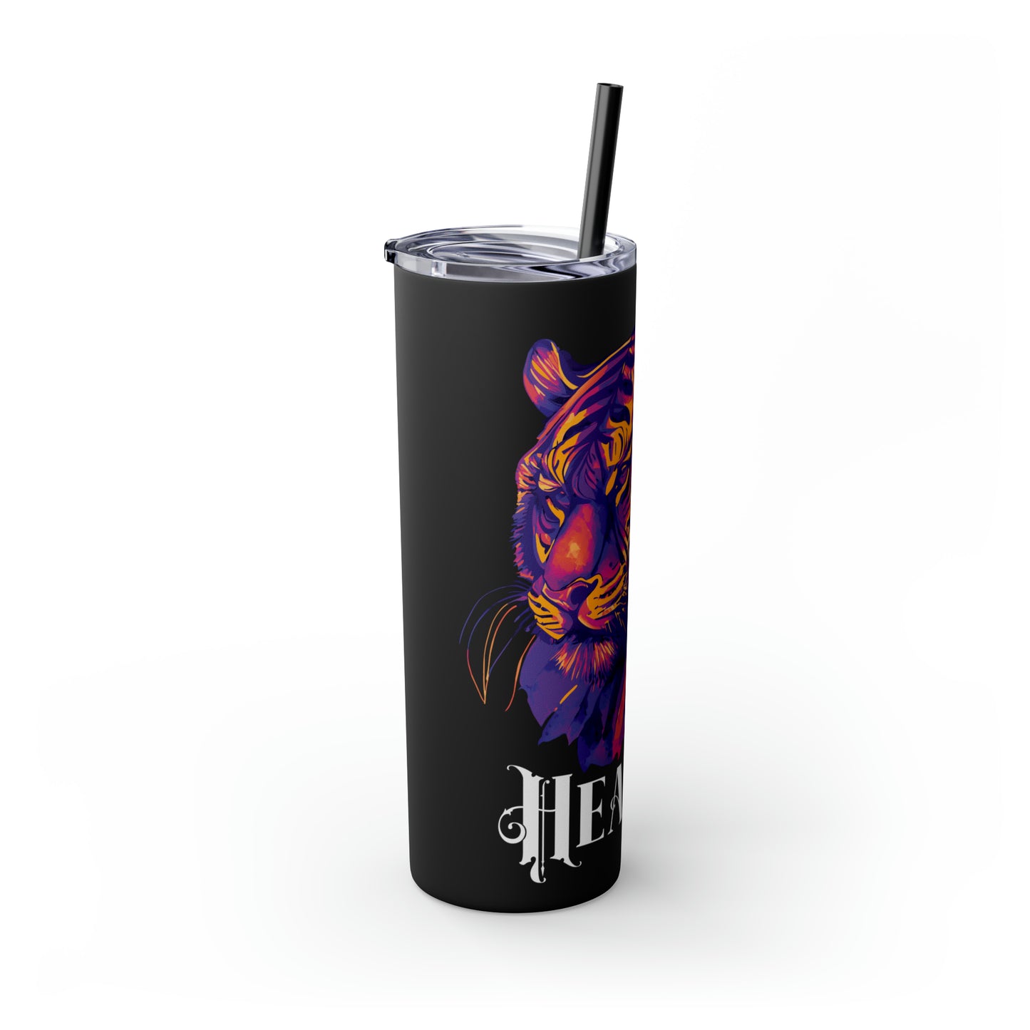 HEALER: Tiger Graphic Skinny Tumbler with Straw, 20oz (Black Matte Finish or Black Glitter Glossy Finish)