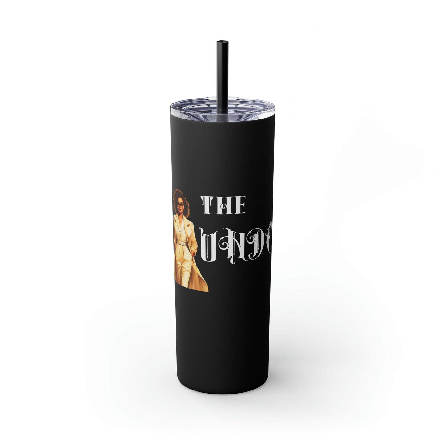 THE FOUNDER: Lady Boss Graphic Skinny Tumbler with Straw, 20oz (Black Matte Finish or Black Glitter Glossy Finish)