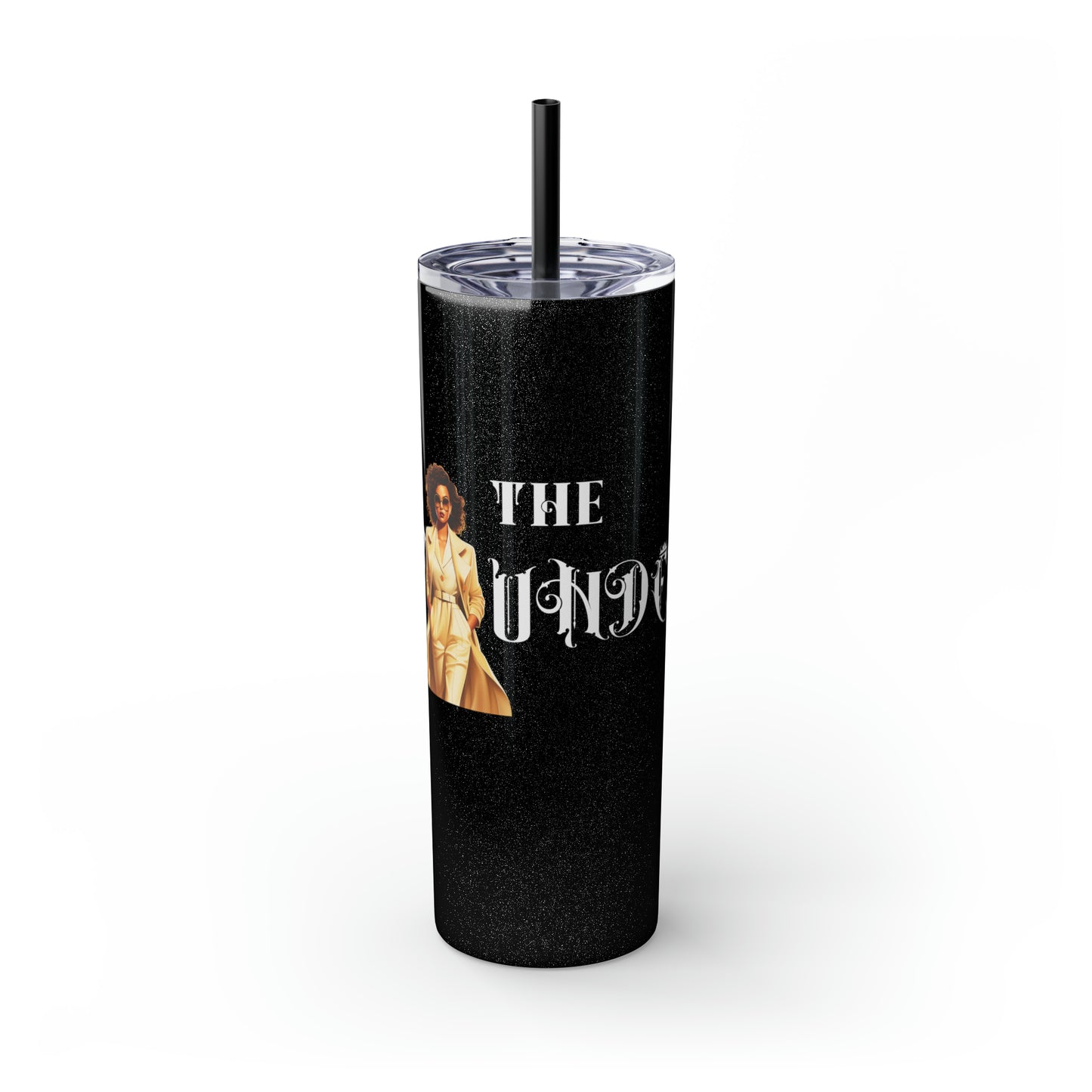 THE FOUNDER: Lady Boss Graphic Skinny Tumbler with Straw, 20oz (Black Matte Finish or Black Glitter Glossy Finish)