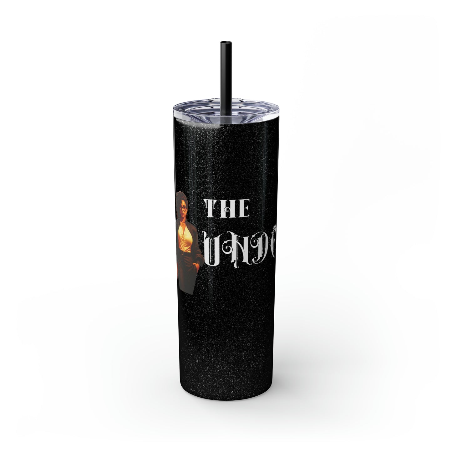 THE FOUNDER: Lady Boss Graphic Skinny Tumbler with Straw, 20oz (Black Matte Finish or Black Glitter Glossy Finish)