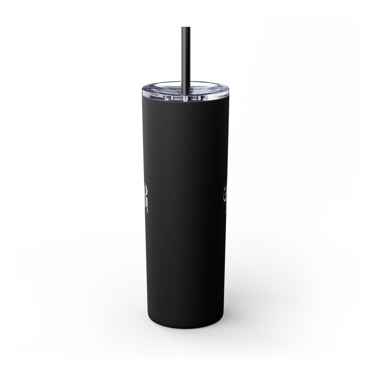 THE FOUNDER: Lion Graphic Skinny Tumbler with Straw, 20oz (Black Matte Finish or Black Glitter Glossy Finish)