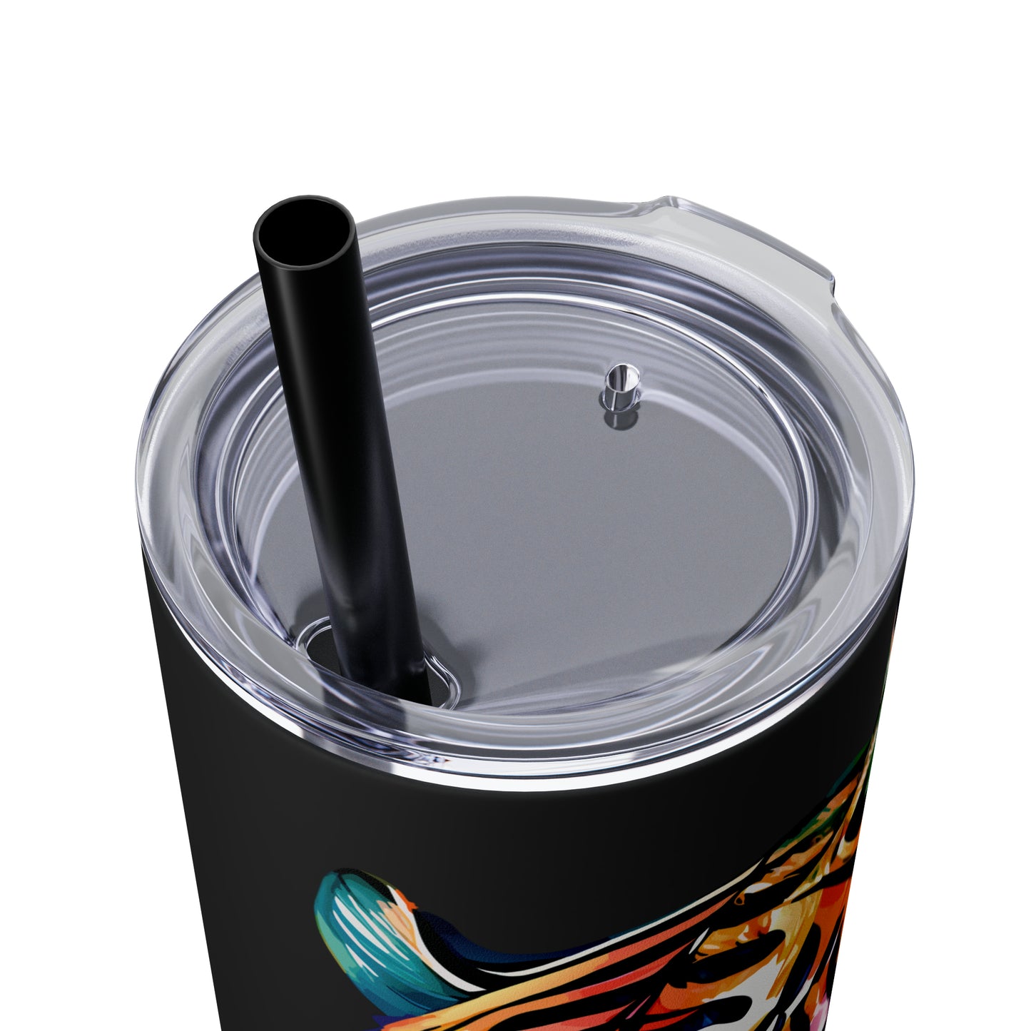 LEADER: Tiger Graphic Skinny Tumbler with Straw, 20oz (Black Matte Finish or Black Glitter Glossy Finish)