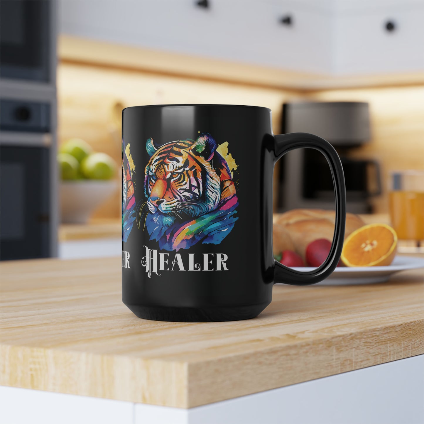 HEALER: Tiger Graphic Glossy Black Mug (11oz, 15oz)