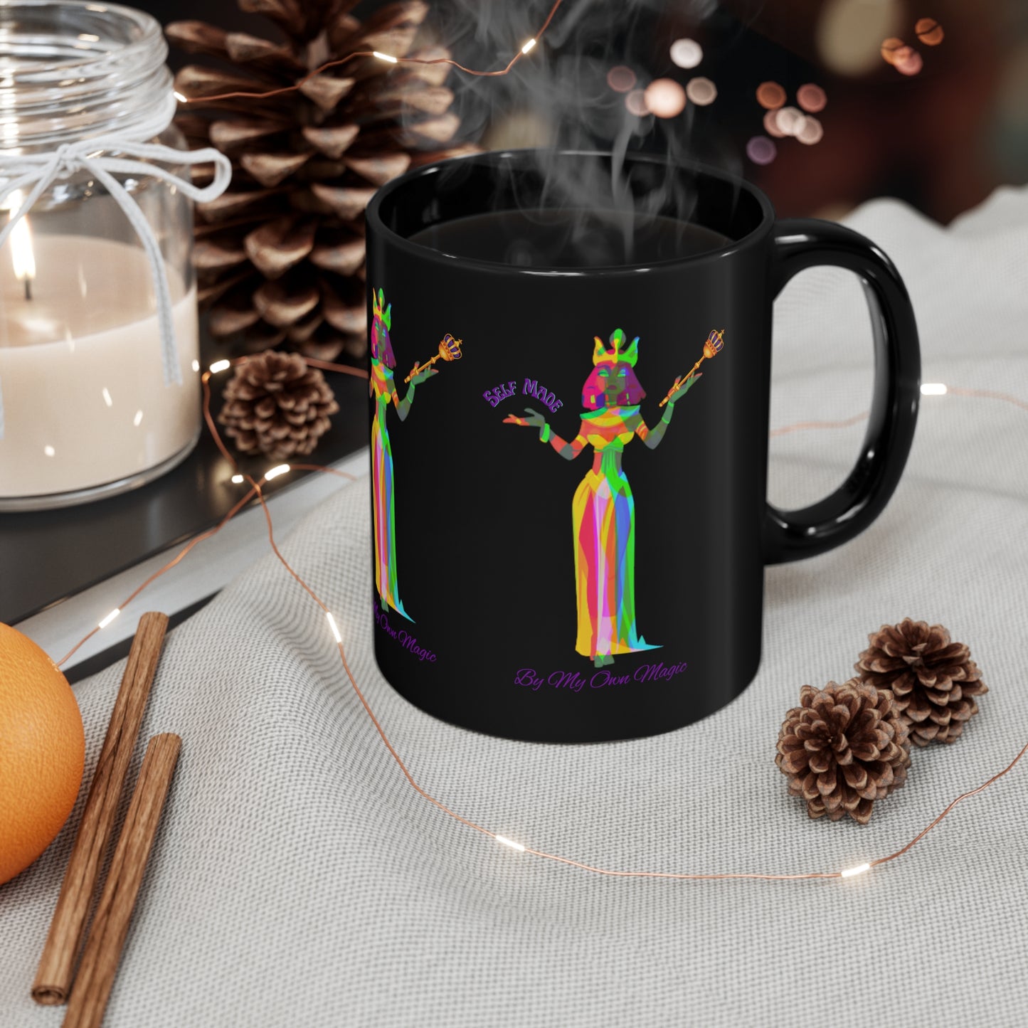 The Psychedelic Empress in Royal Purple: 11oz Black Mug with Glossy Finish