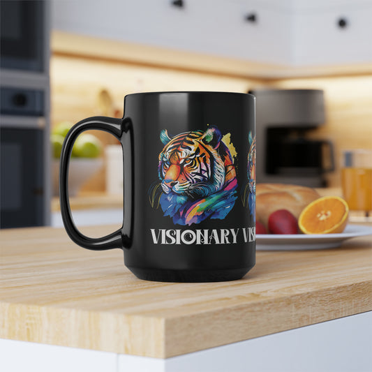 VISIONARY: Tiger Graphic Glossy Black Mug (11oz, 15oz)