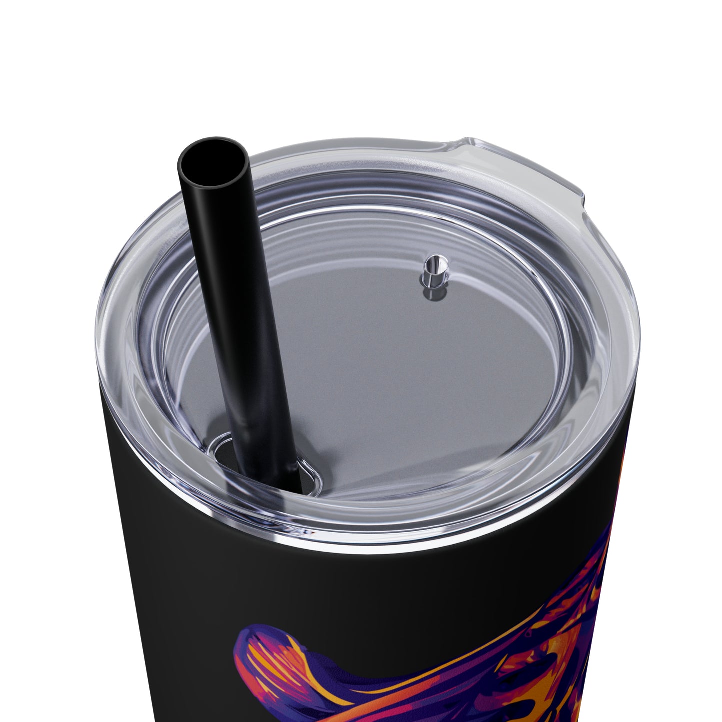 VISIONARY: Tiger Graphic Skinny Tumbler with Straw, 20oz (Black Matte Finish or Black Glitter Glossy Finish)