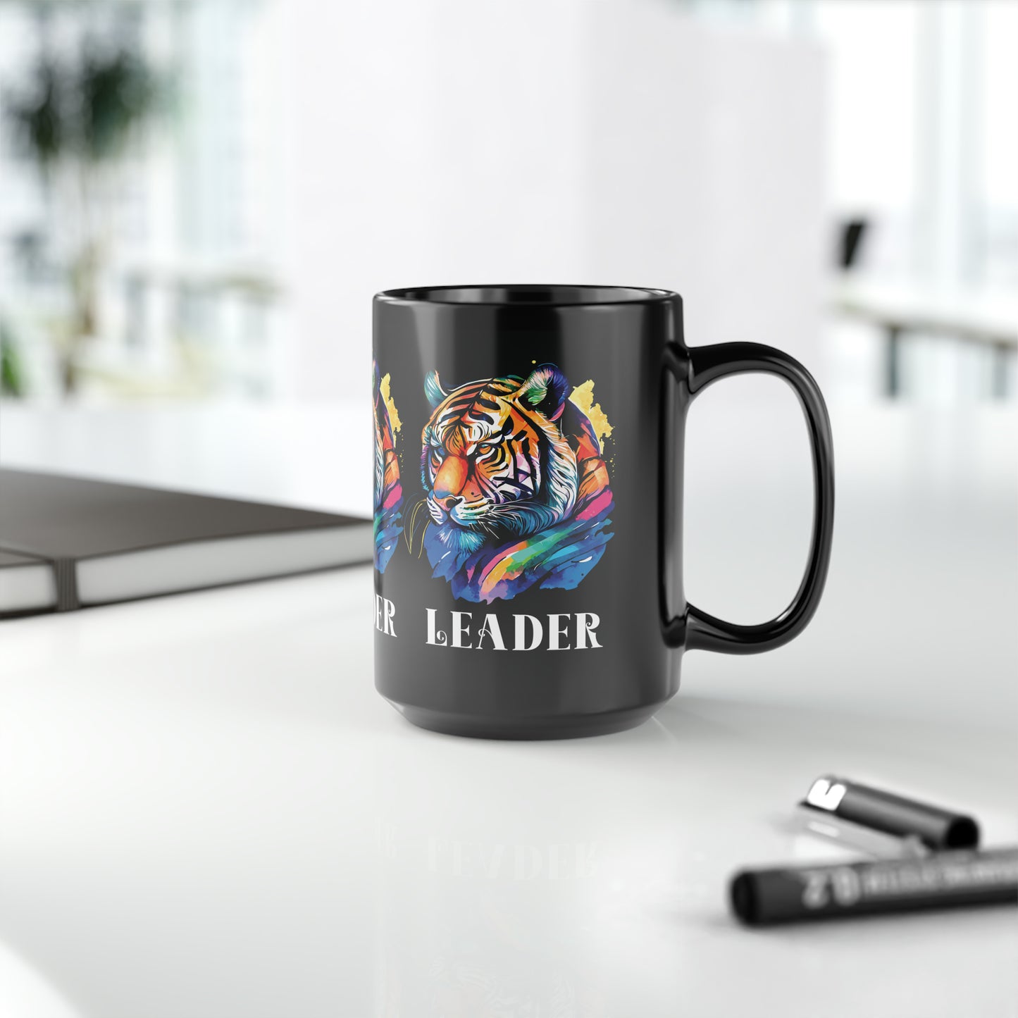 LEADER: Tiger Graphic Glossy Black Mug (11oz, 15oz)