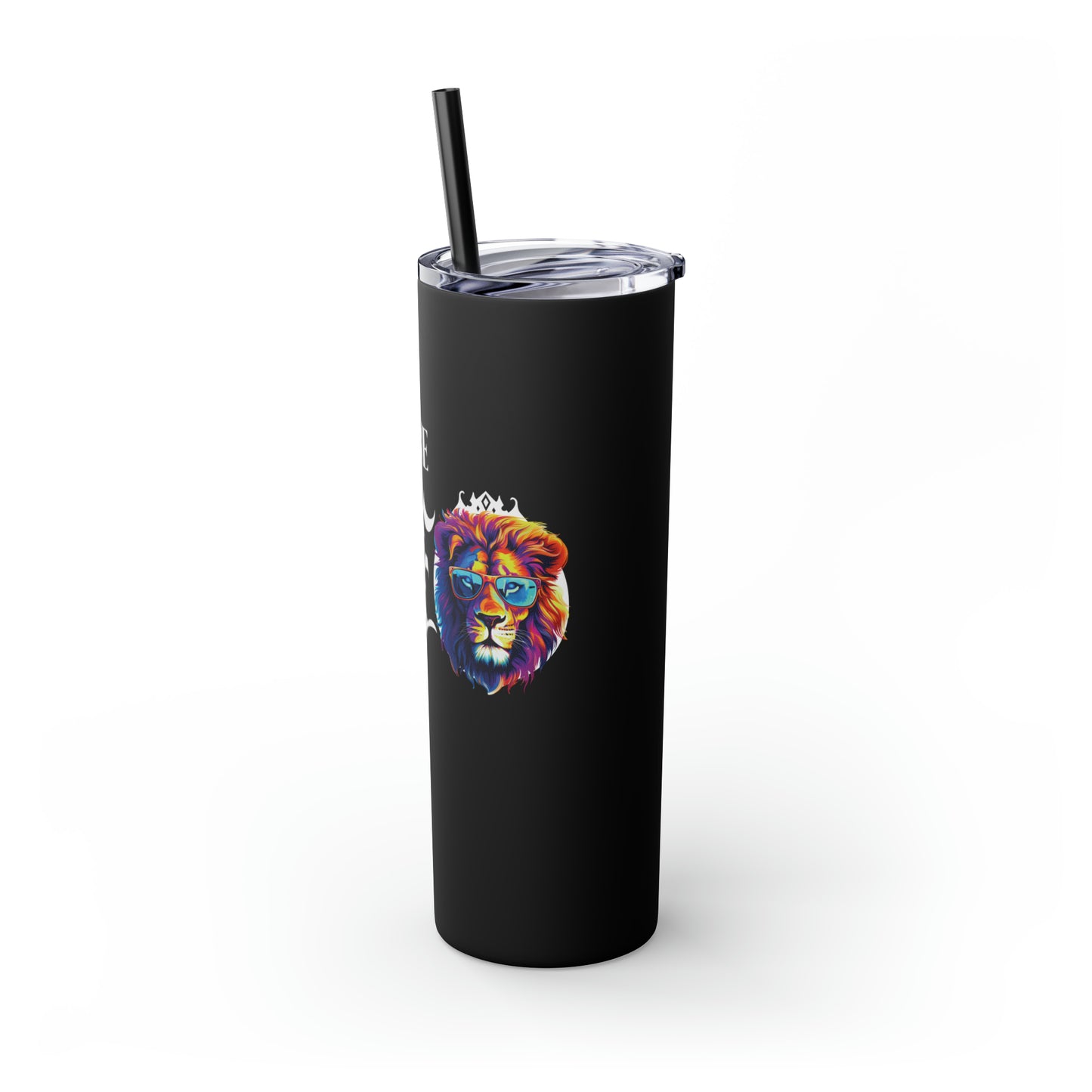 THE CEO: Lion Graphic Skinny Tumbler with Straw, 20oz (Black Matte Finish or Black Glitter Glossy Finish)