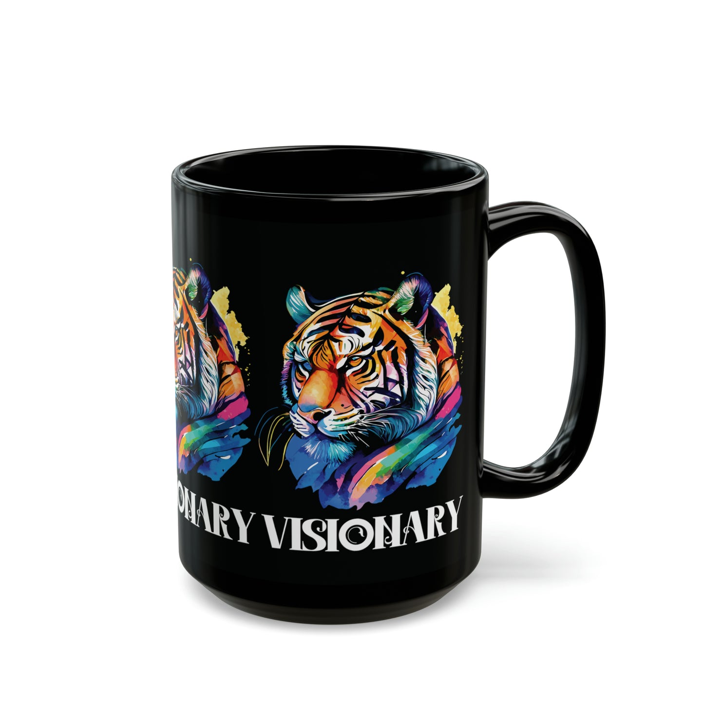 VISIONARY: Tiger Graphic Glossy Black Mug (11oz, 15oz)