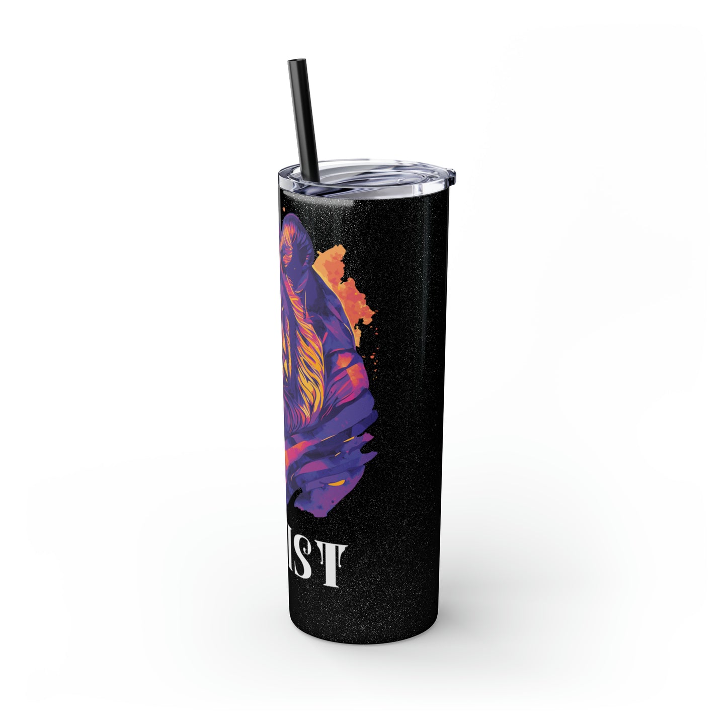 ARTIST: Tiger Graphic Skinny Tumbler with Straw, 20oz (Black Matte Finish or Black Glitter Glossy Finish)