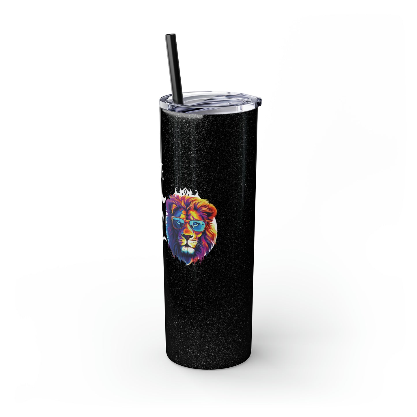 THE CEO: Lion Graphic Skinny Tumbler with Straw, 20oz (Black Matte Finish or Black Glitter Glossy Finish)