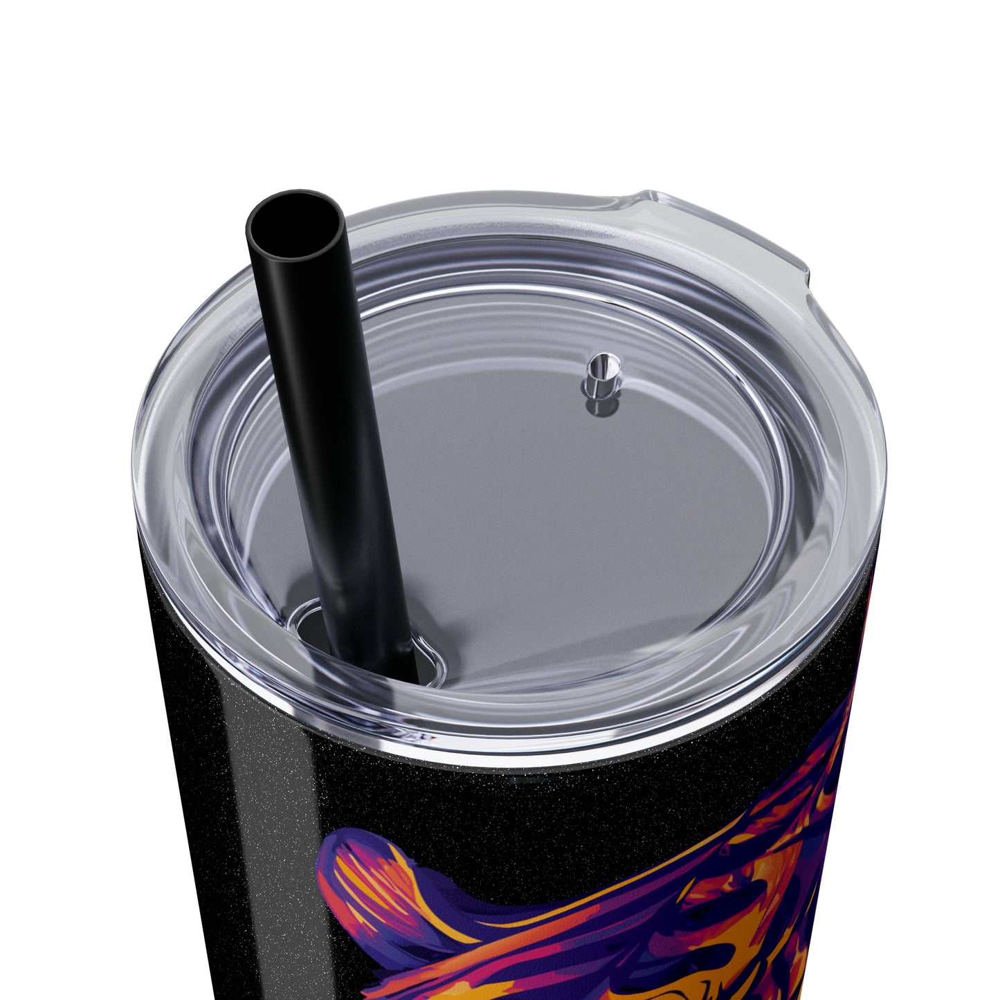 ARTIST: Tiger Graphic Skinny Tumbler with Straw, 20oz (Black Matte Finish or Black Glitter Glossy Finish)