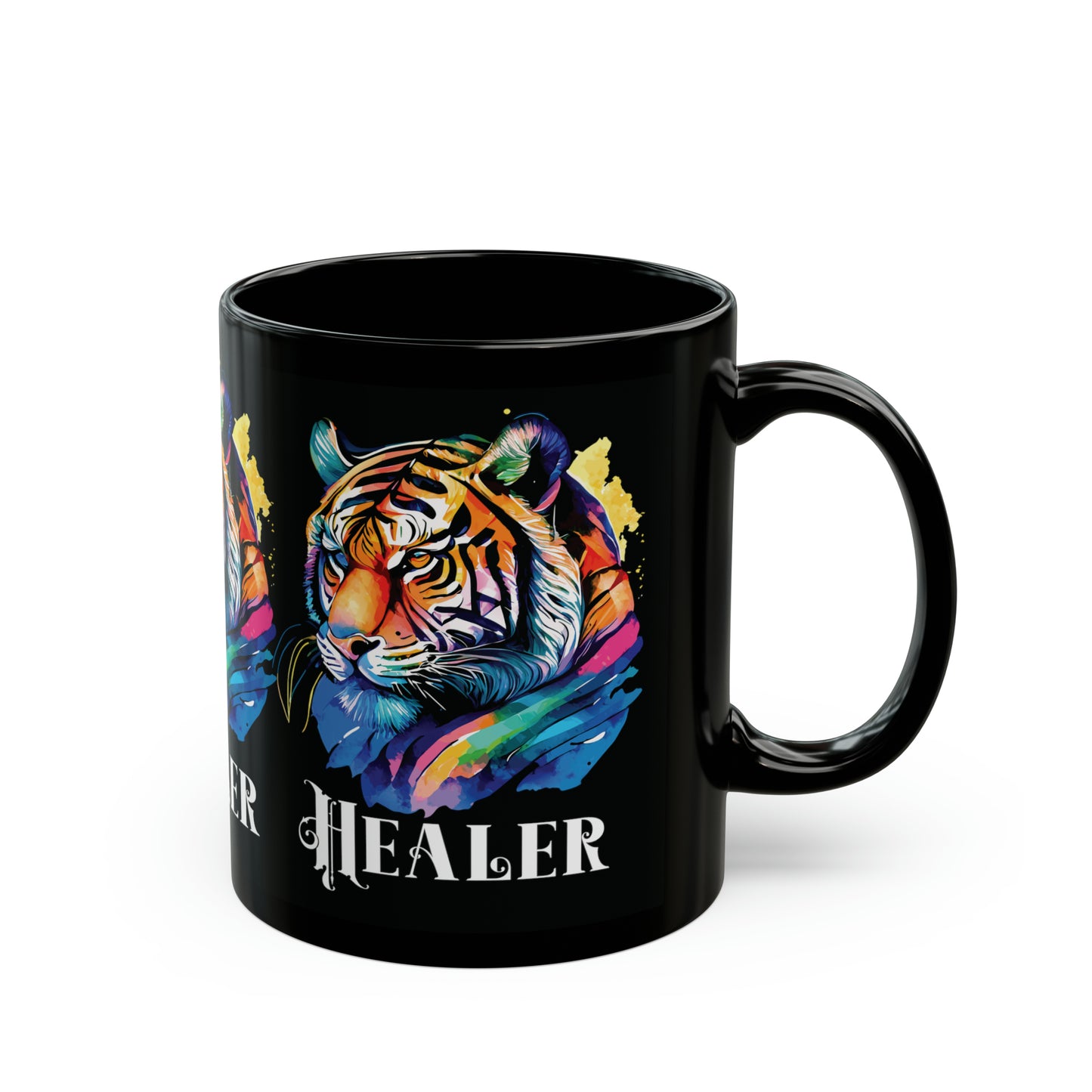 HEALER: Tiger Graphic Glossy Black Mug (11oz, 15oz)