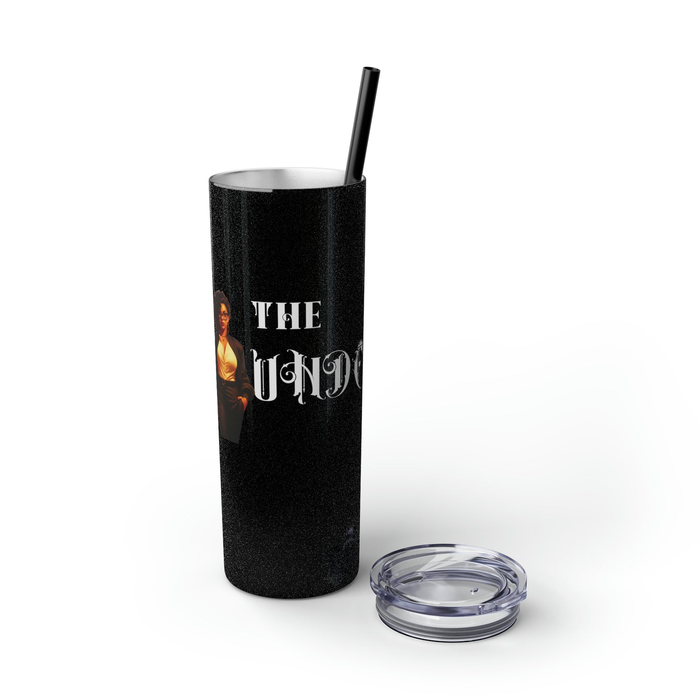 THE FOUNDER: Lady Boss Graphic Skinny Tumbler with Straw, 20oz (Black Matte Finish or Black Glitter Glossy Finish)