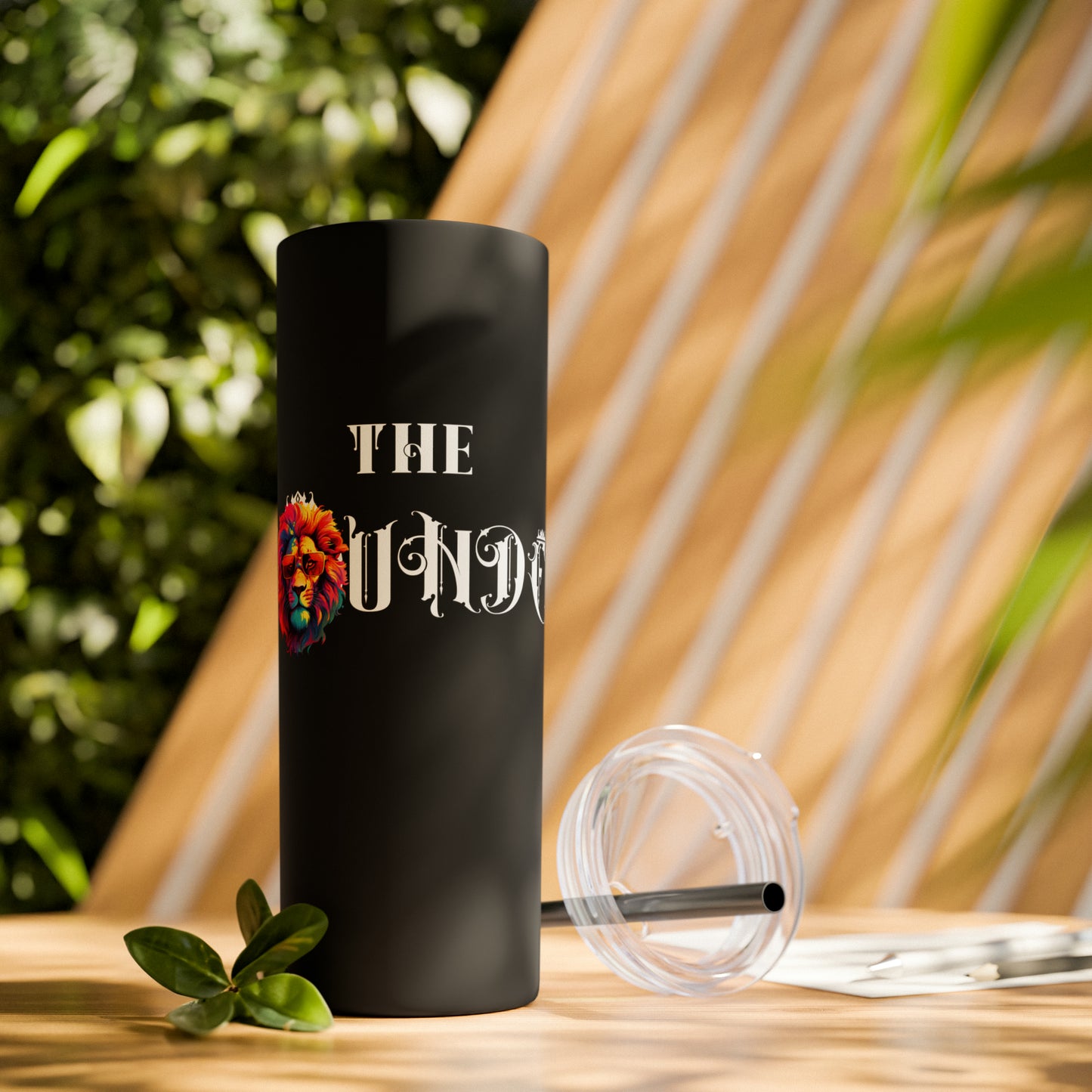 THE FOUNDER: Lion Graphic Skinny Tumbler with Straw, 20oz (Black Matte Finish or Black Glitter Glossy Finish)