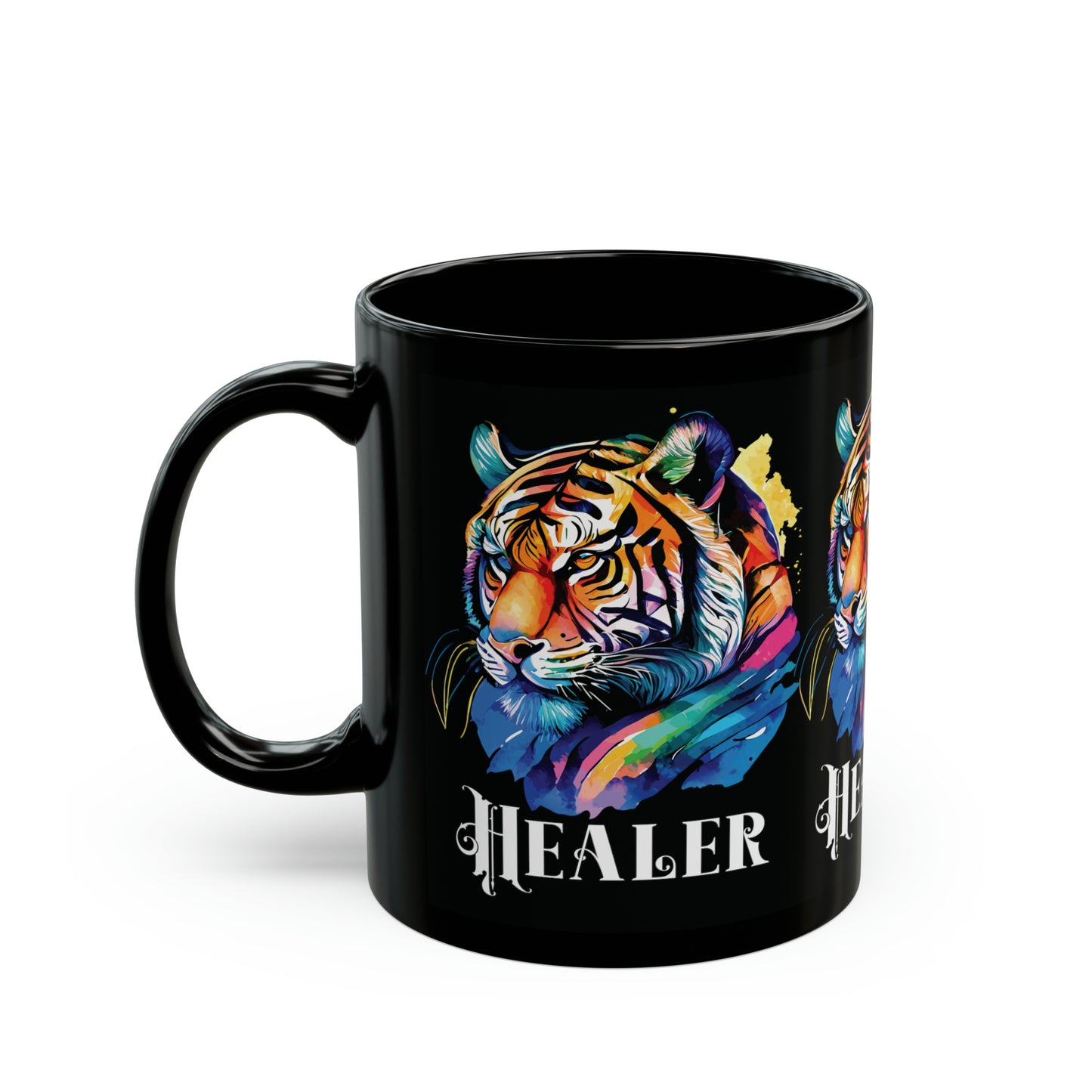 HEALER: Tiger Graphic Glossy Black Mug (11oz, 15oz)