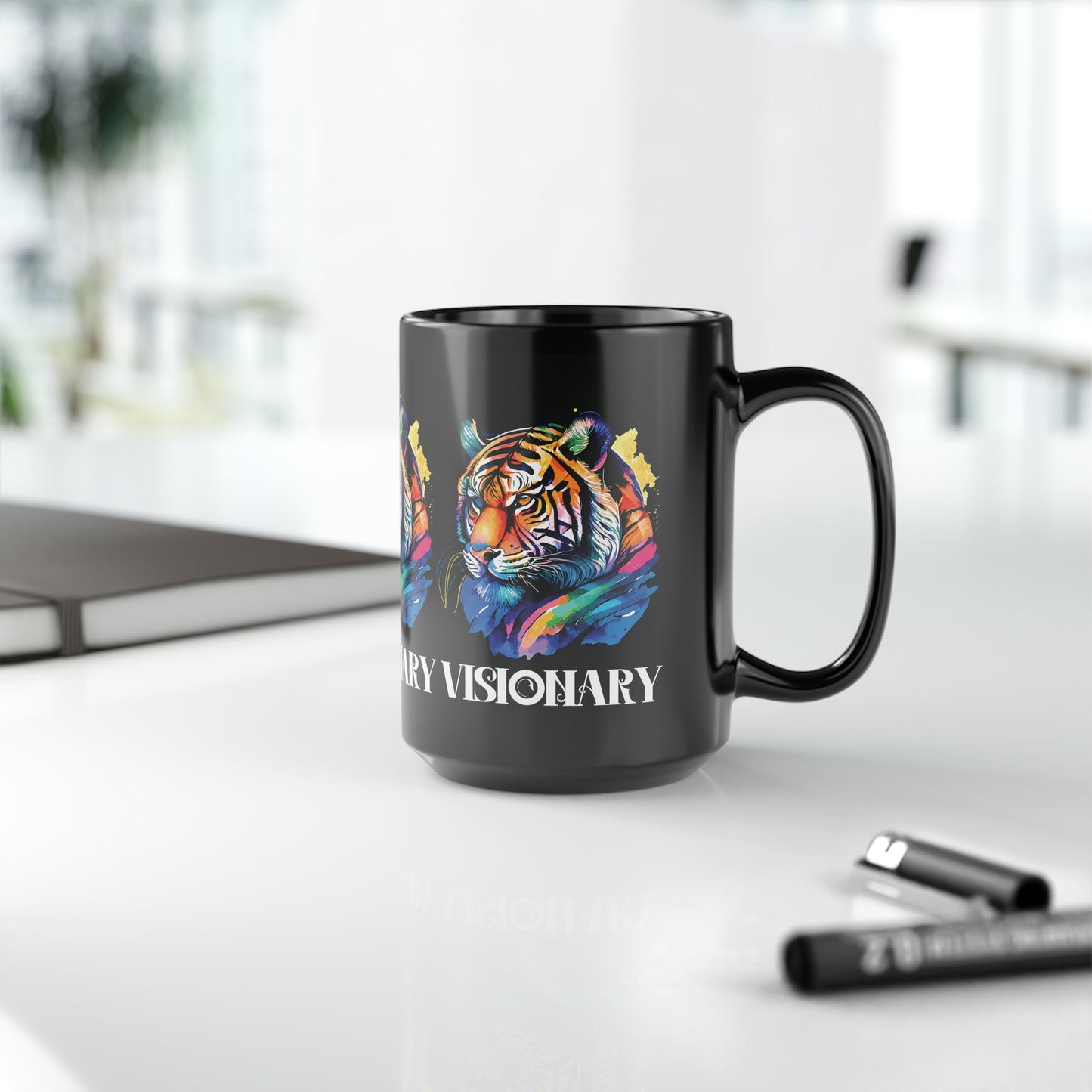 VISIONARY: Tiger Graphic Glossy Black Mug (11oz, 15oz)